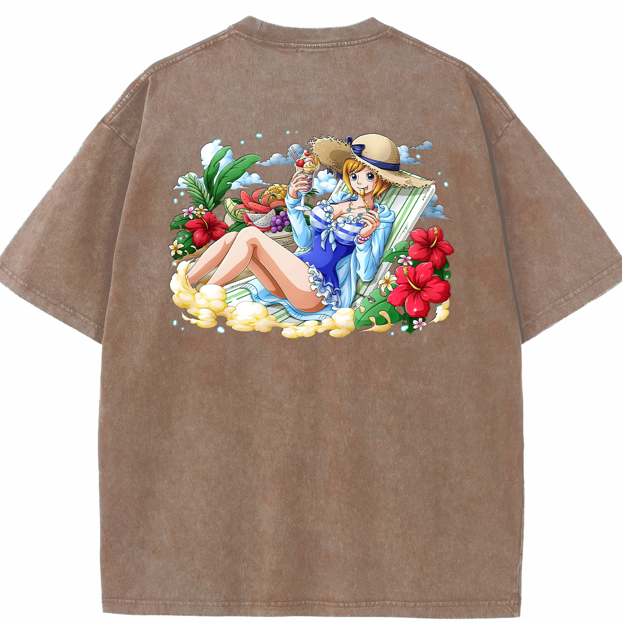 ワンピース ナミ ONE PIECE Nami 綿100% ヴィンテージ風 半袖Tシャツ（背面プリント）