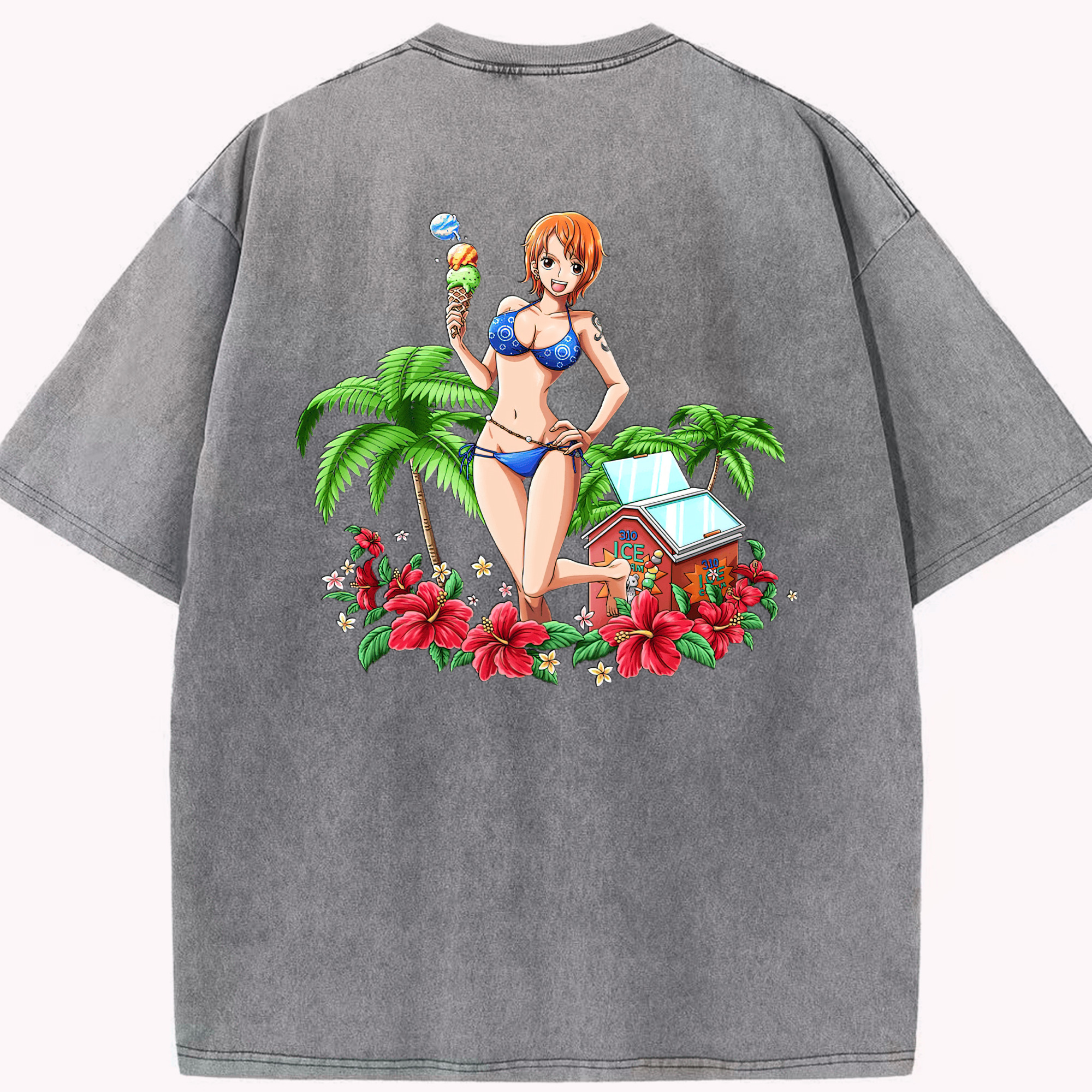 ワンピース ナミ ONE PIECE Nami 綿100% ヴィンテージ風 半袖Tシャツ（背面プリント）
