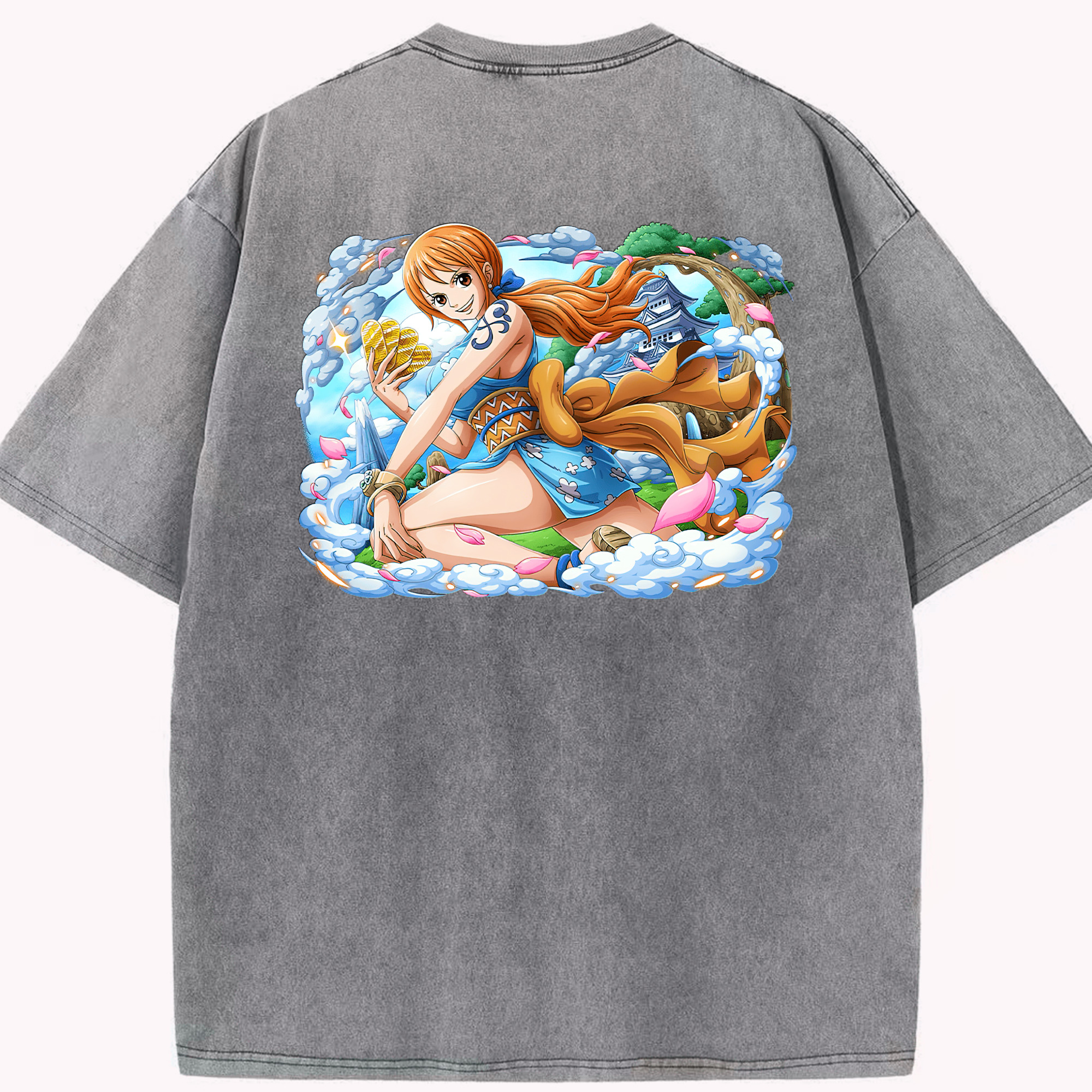 ワンピース ナミ ONE PIECE Nami 綿100% ヴィンテージ風 半袖Tシャツ（背面プリント）