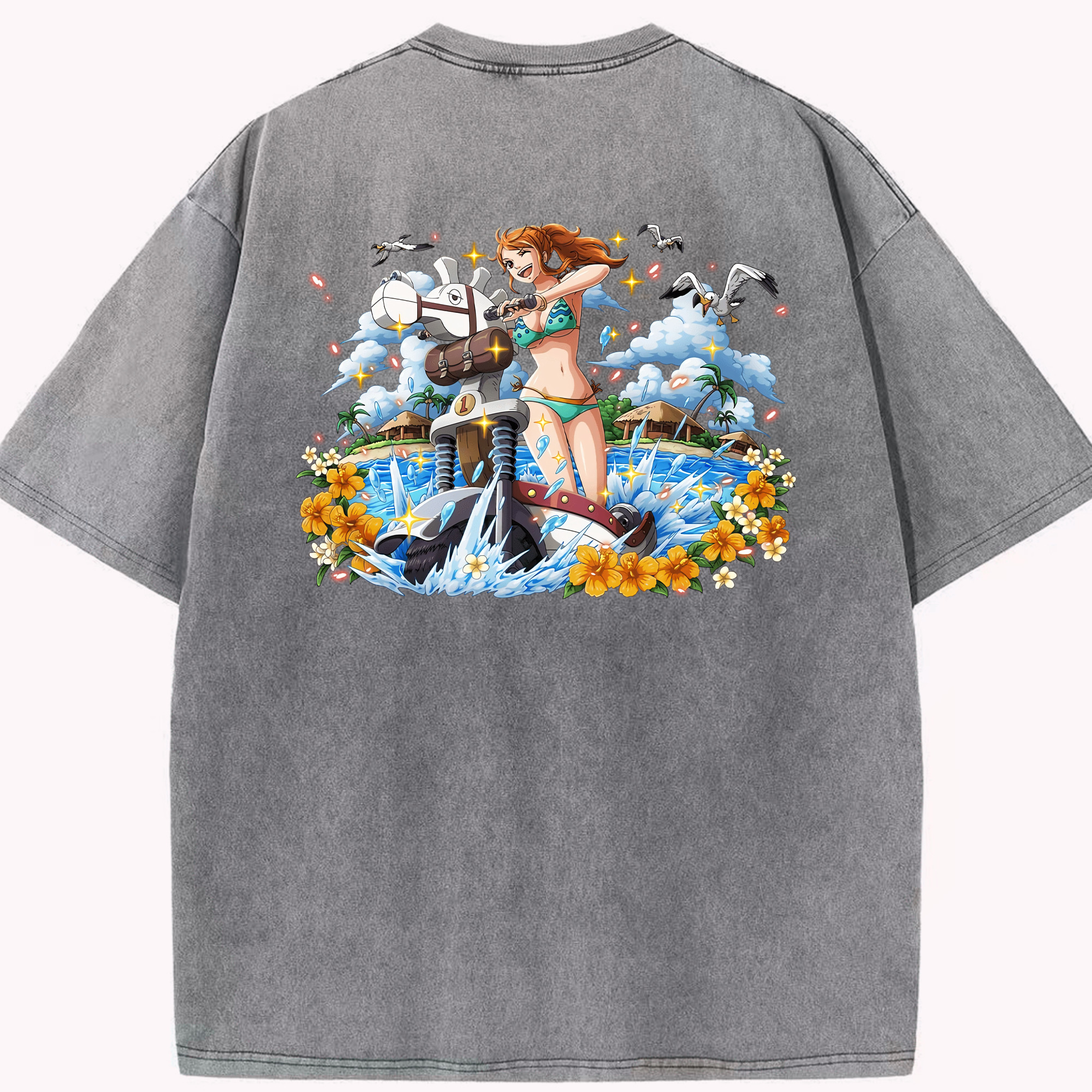 ワンピース ナミ ONE PIECE Nami 綿100% ヴィンテージ風 半袖Tシャツ（背面プリント）