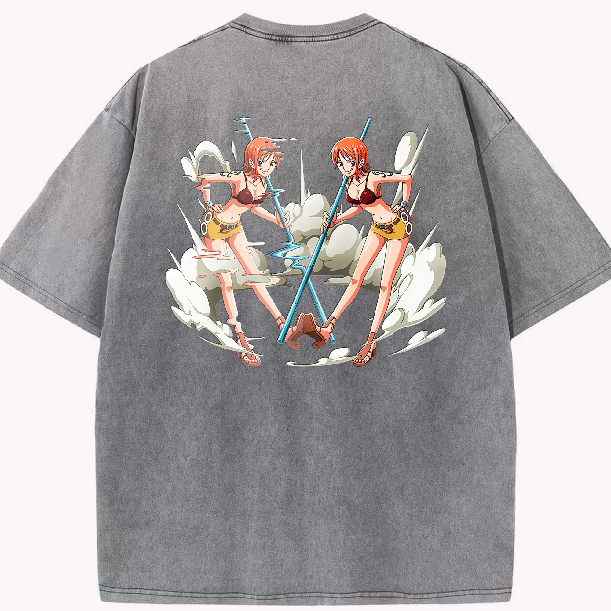 ワンピース ナミ ONE PIECE Nami 綿100% ヴィンテージ風 半袖Tシャツ（背面プリント）