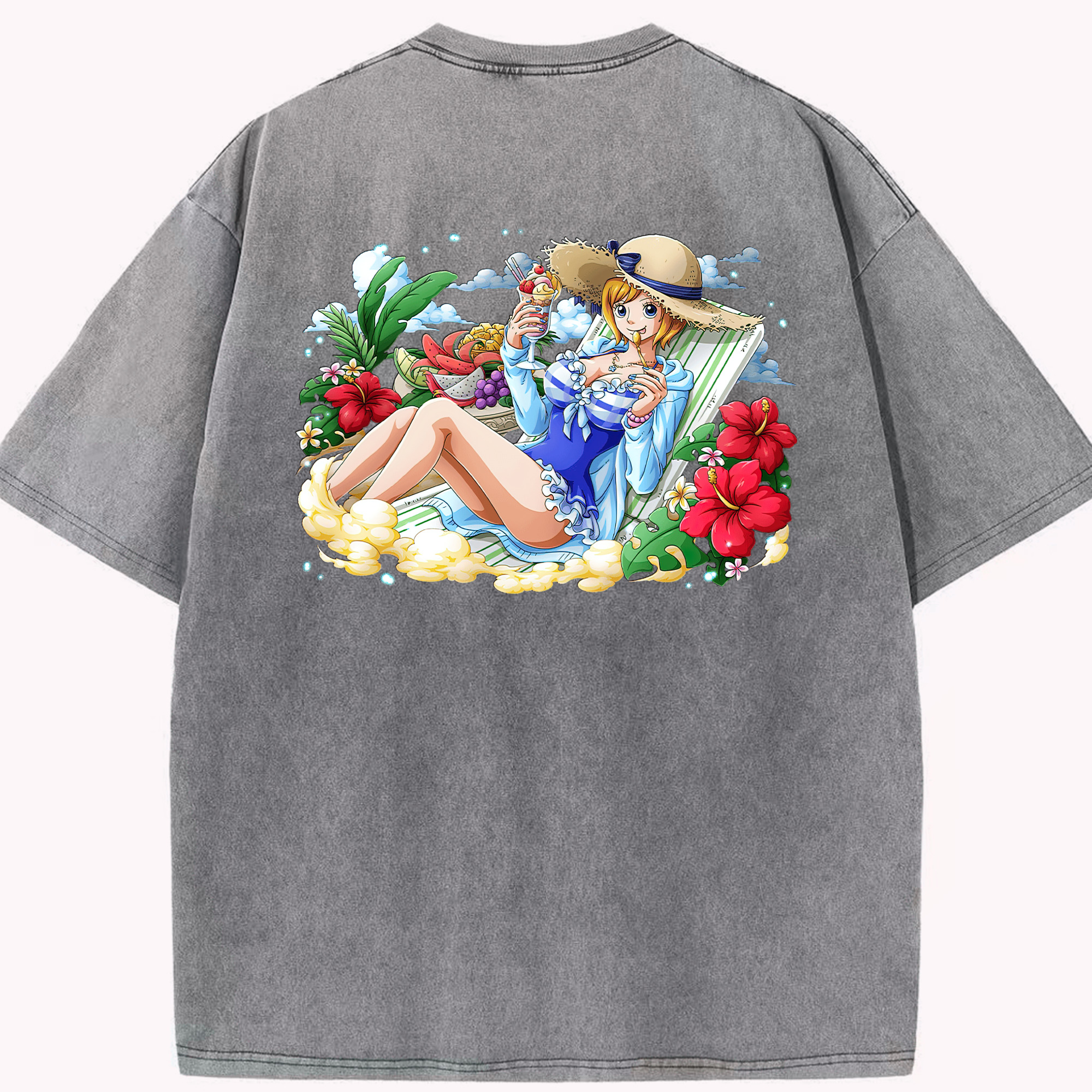 ワンピース ナミ ONE PIECE Nami 綿100% ヴィンテージ風 半袖Tシャツ（背面プリント）