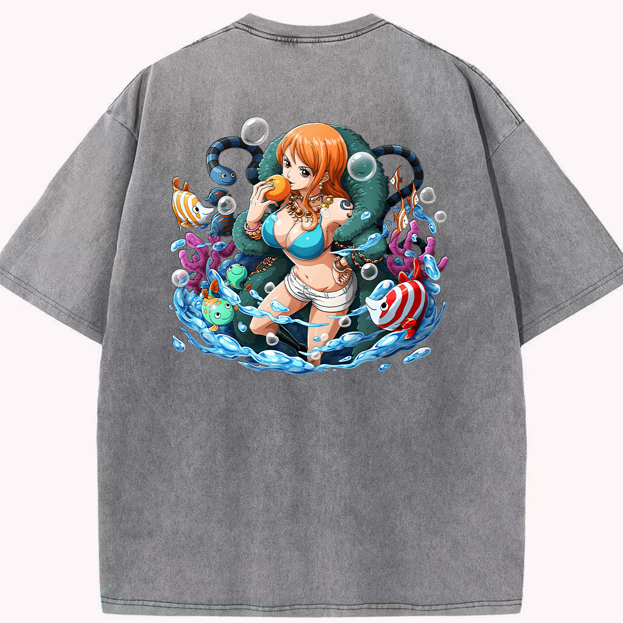 ワンピース ナミ ONE PIECE Nami 綿100% ヴィンテージ風 半袖Tシャツ（背面プリント）
