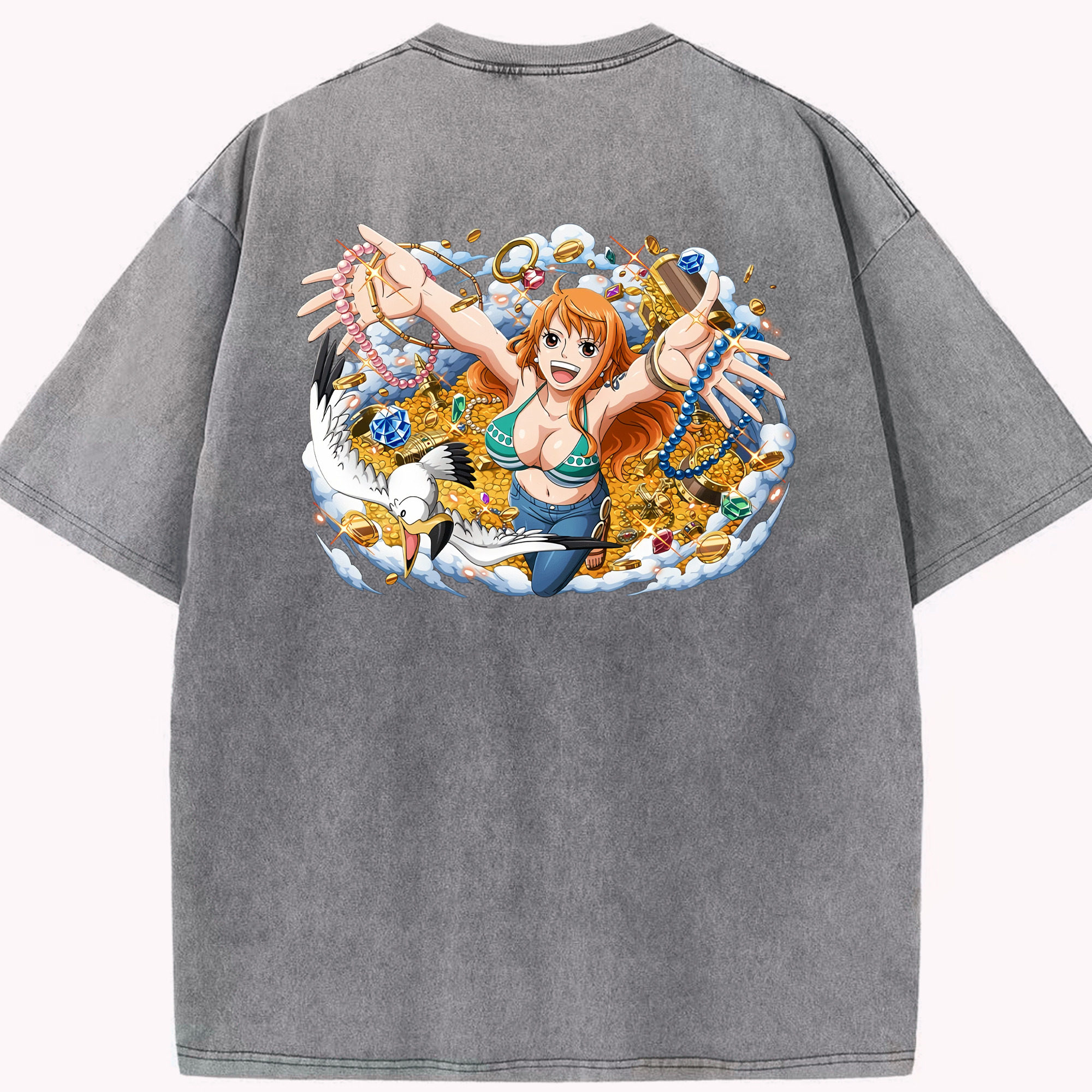 ワンピース ナミ ONE PIECE Nami 綿100% ヴィンテージ風 半袖Tシャツ（背面プリント）
