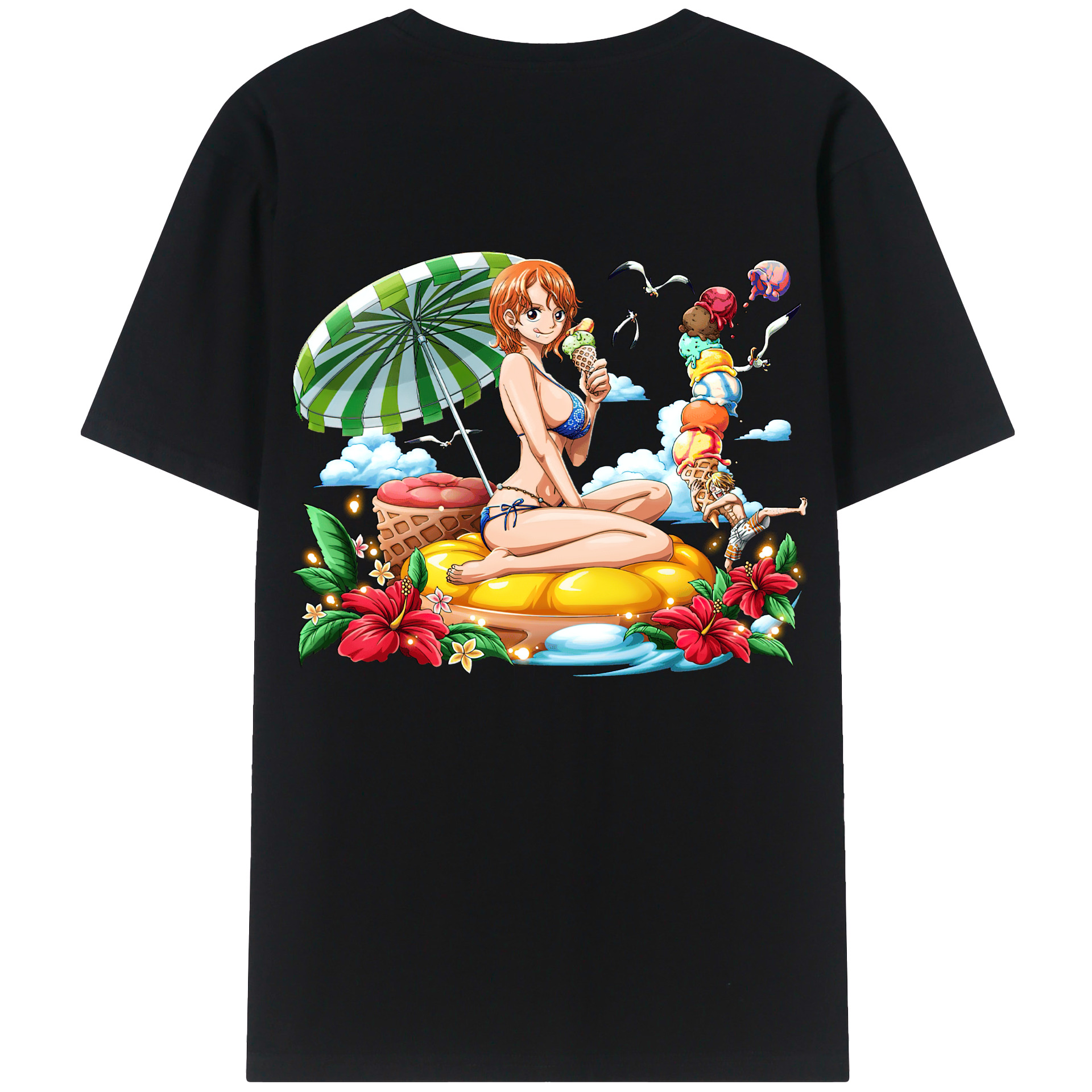 （画像用） ワンピース ナミ ONE PIECE Nami 綿100％ メンズ半袖Tシャツ（バックプリント） 通気性
