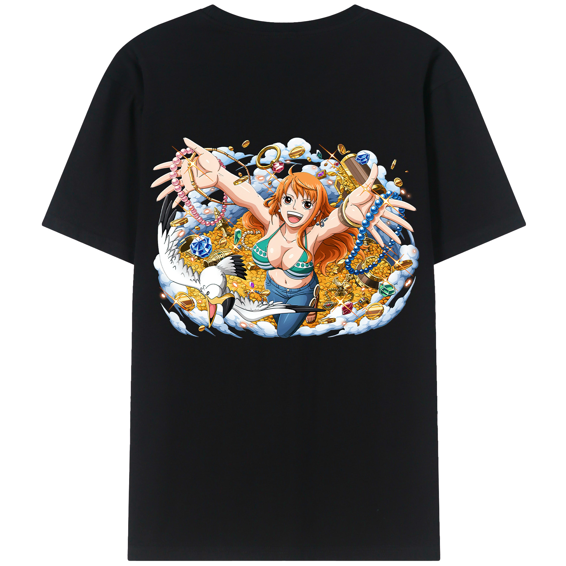 （画像用） ワンピース ナミ ONE PIECE Nami 綿100％ メンズ半袖Tシャツ（バックプリント） 通気性
