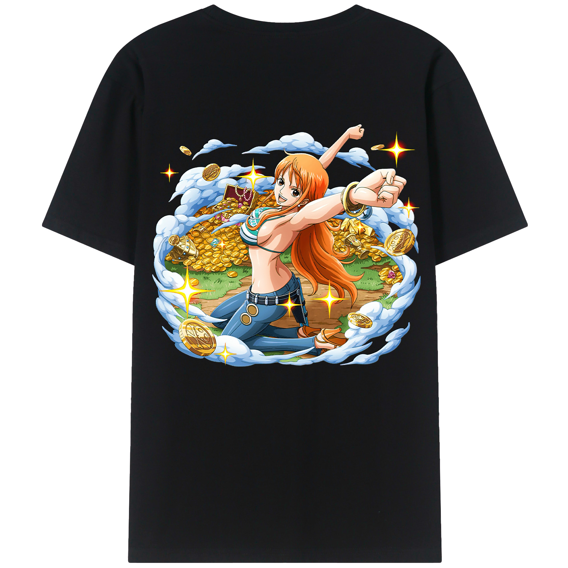 （画像用） ワンピース ナミ ONE PIECE Nami 綿100％ メンズ半袖Tシャツ（バックプリント） 通気性