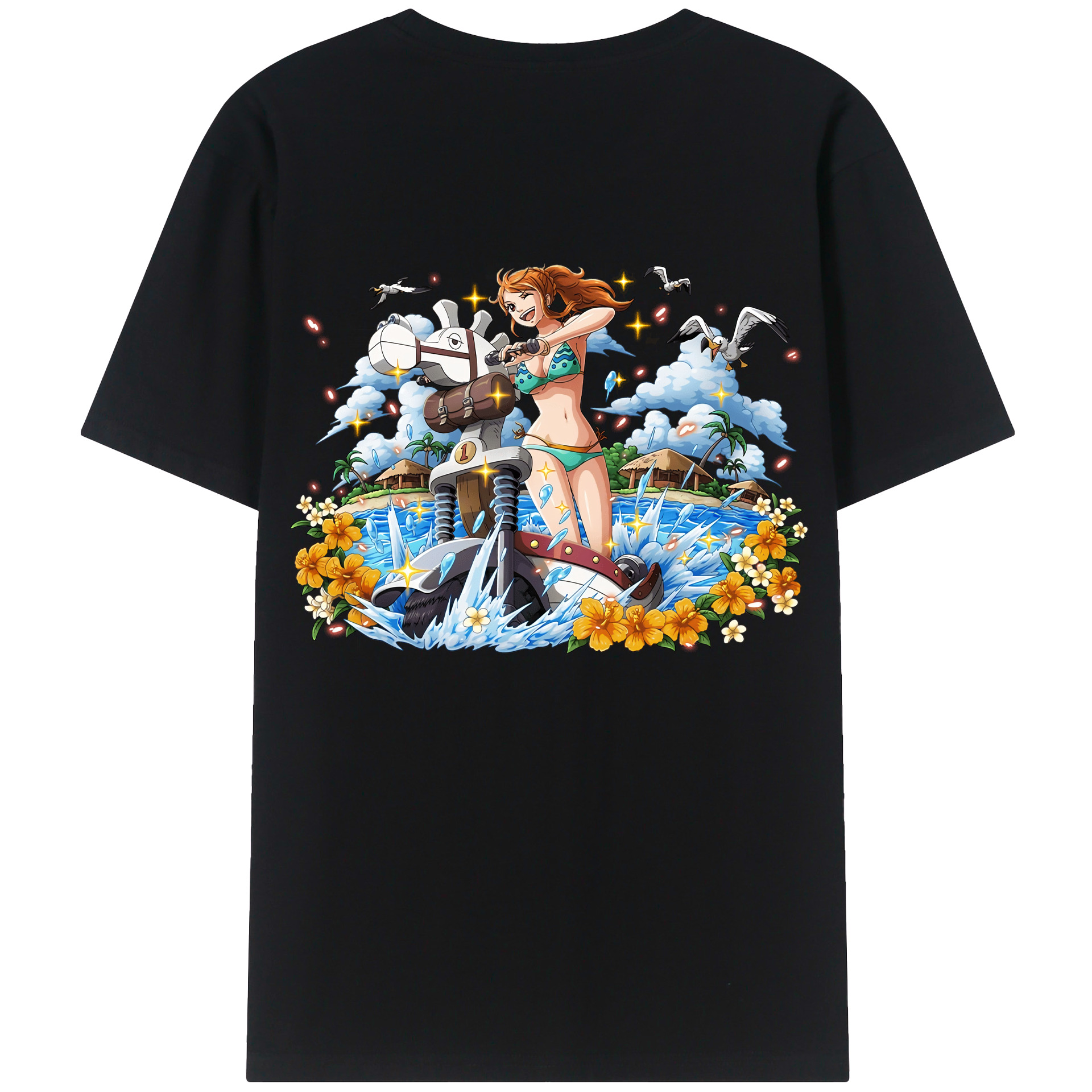 （画像用） ワンピース ナミ ONE PIECE Nami 綿100％ メンズ半袖Tシャツ（バックプリント） 通気性