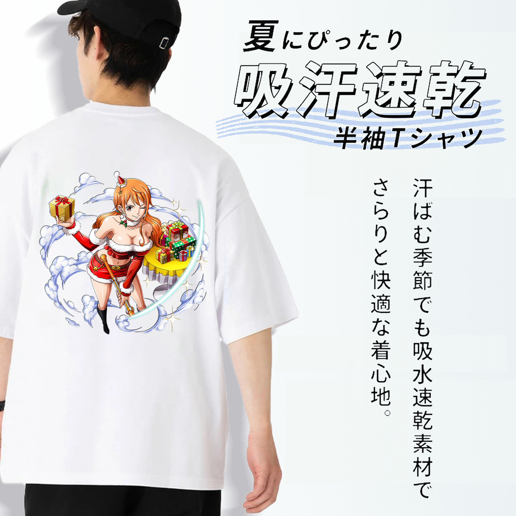 ワンピース ナミ ONE PIECE Nami 綿100％ メンズ半袖Tシャツ（バックプリント） 通気性