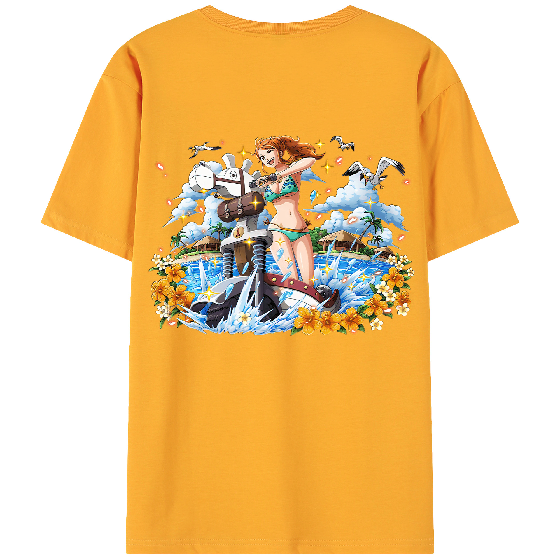 （画像用） ワンピース ナミ ONE PIECE Nami 綿100％ メンズ半袖Tシャツ（バックプリント） 通気性
