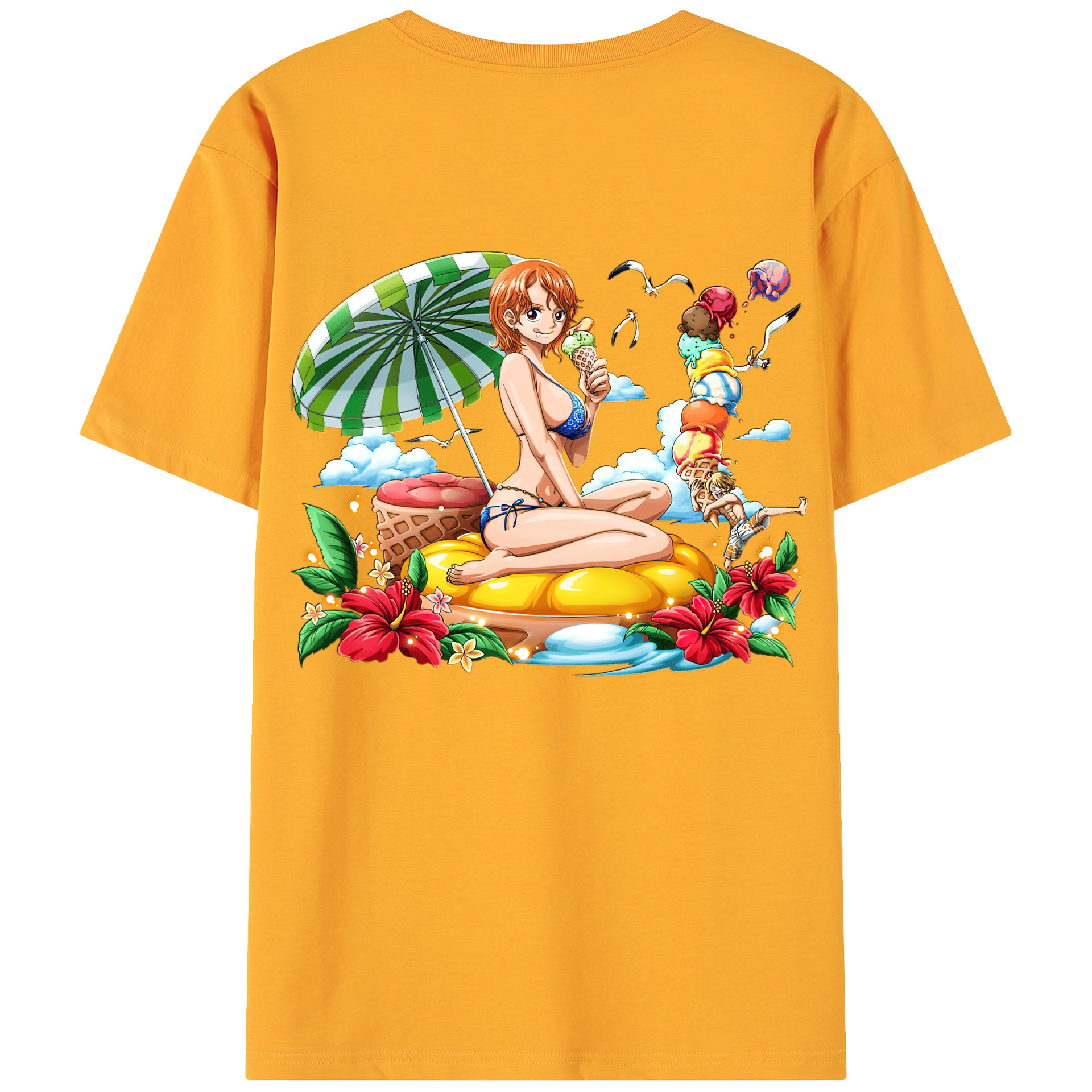 （画像用） ワンピース ナミ ONE PIECE Nami 綿100％ メンズ半袖Tシャツ（バックプリント） 通気性