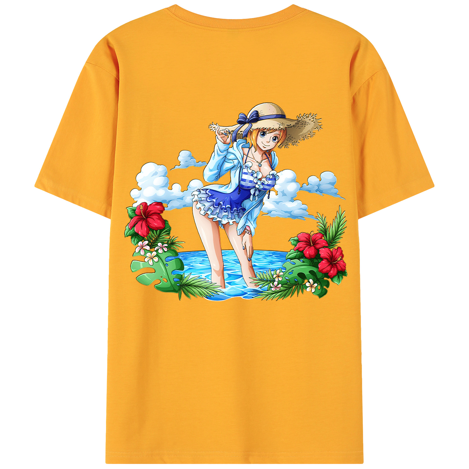 （画像用） ワンピース ナミ ONE PIECE Nami 綿100％ メンズ半袖Tシャツ（バックプリント） 通気性