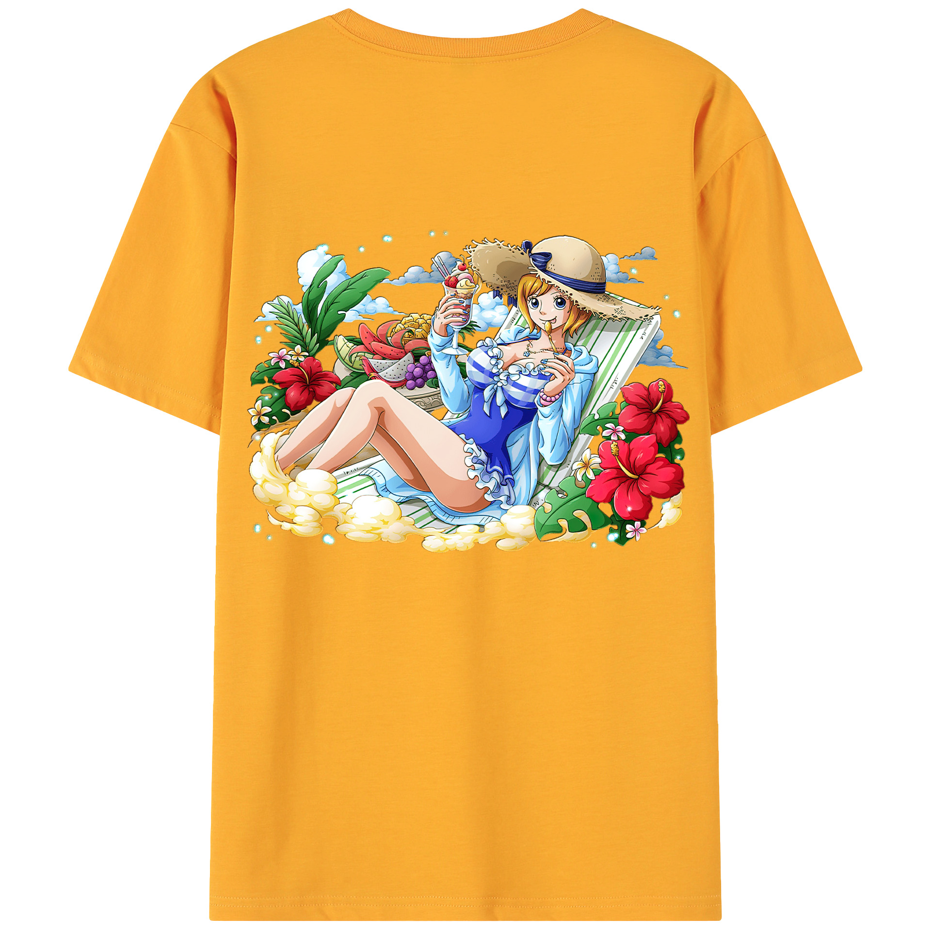 （画像用） ワンピース ナミ ONE PIECE Nami 綿100％ メンズ半袖Tシャツ（バックプリント） 通気性