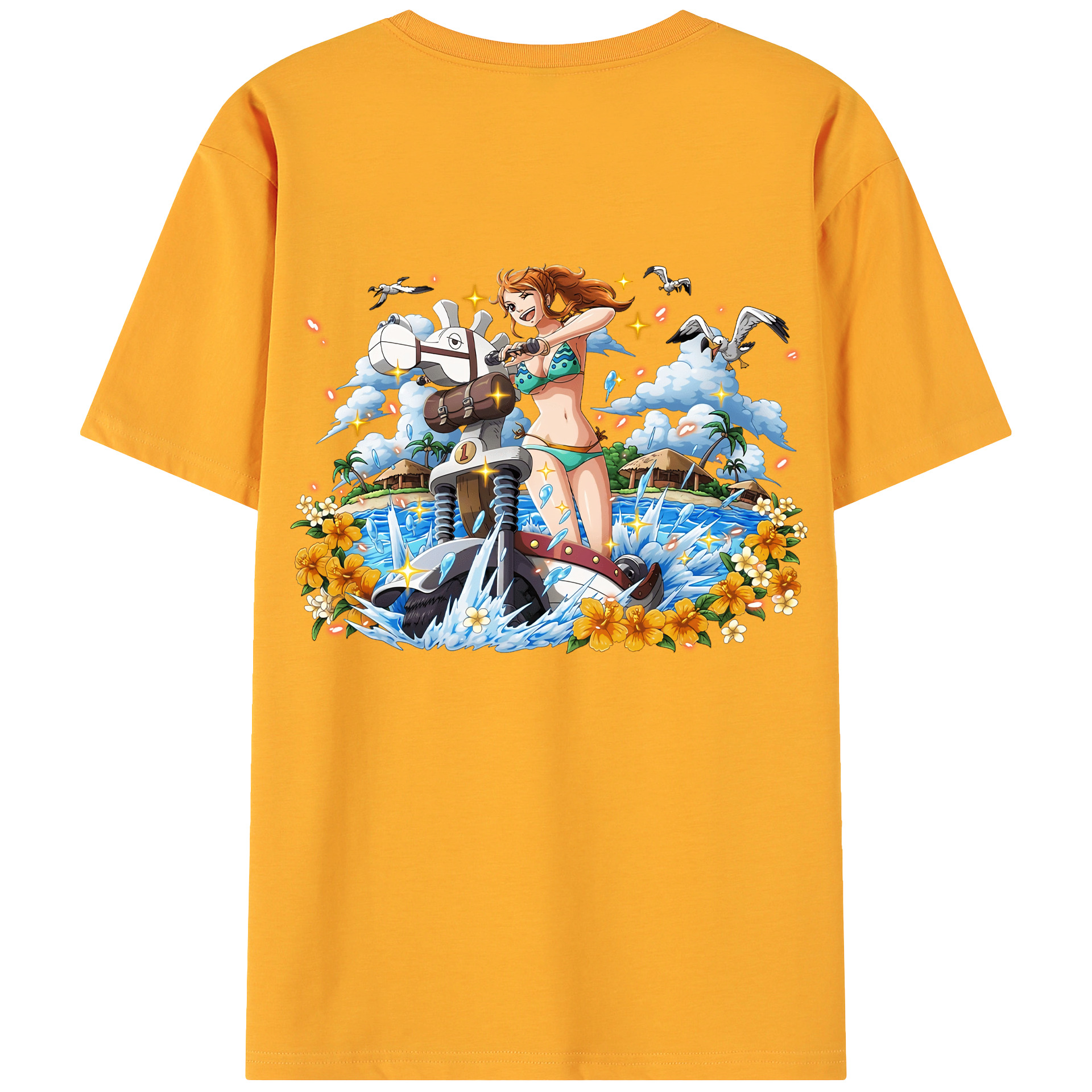（画像用） ワンピース ナミ ONE PIECE Nami 綿100％ メンズ半袖Tシャツ（バックプリント） 通気性