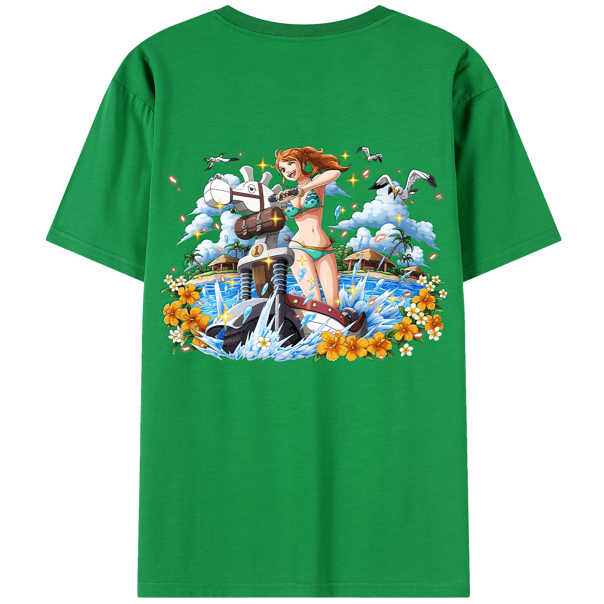 （画像用） ワンピース ナミ ONE PIECE Nami 綿100％ メンズ半袖Tシャツ（バックプリント） 通気性