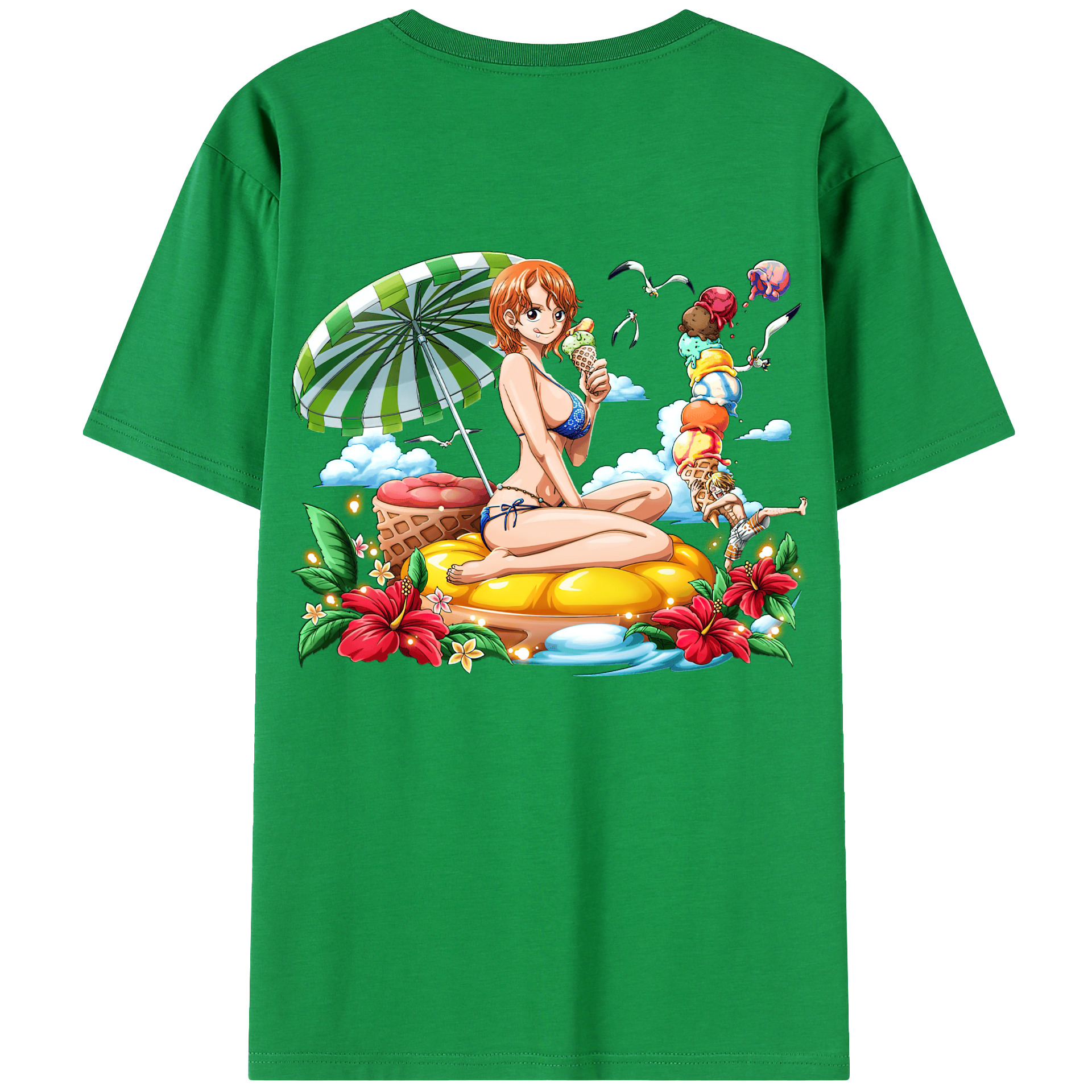 （画像用） ワンピース ナミ ONE PIECE Nami 綿100％ メンズ半袖Tシャツ（バックプリント） 通気性