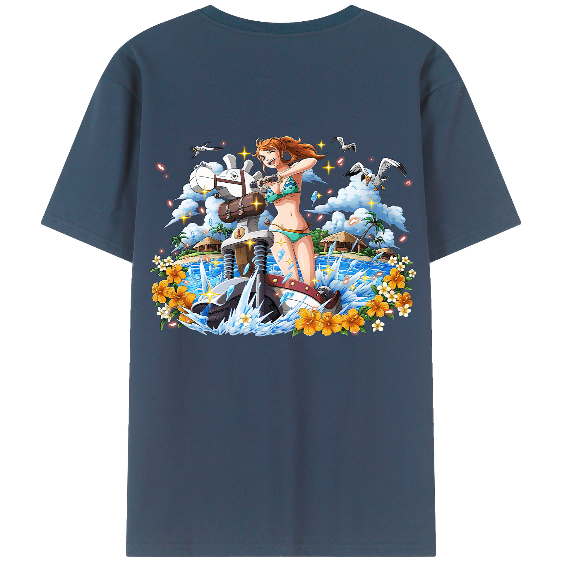 （画像用） ワンピース ナミ ONE PIECE Nami 綿100％ メンズ半袖Tシャツ（バックプリント） 通気性