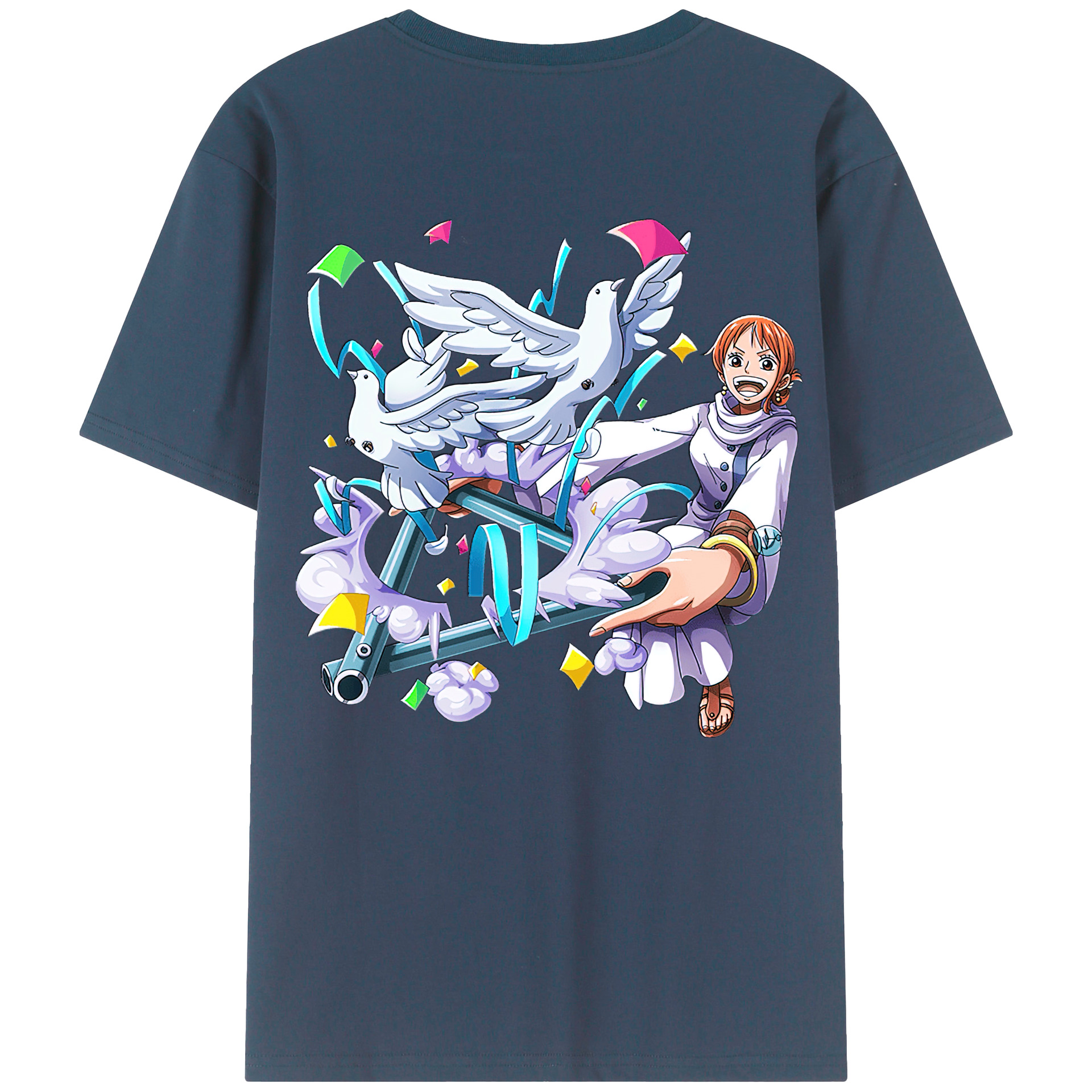 （画像用） ワンピース ナミ ONE PIECE Nami 綿100％ メンズ半袖Tシャツ（バックプリント） 通気性