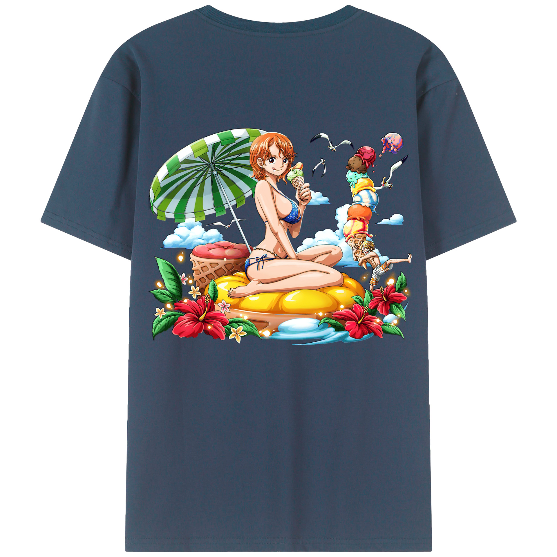 （画像用） ワンピース ナミ ONE PIECE Nami 綿100％ メンズ半袖Tシャツ（バックプリント） 通気性