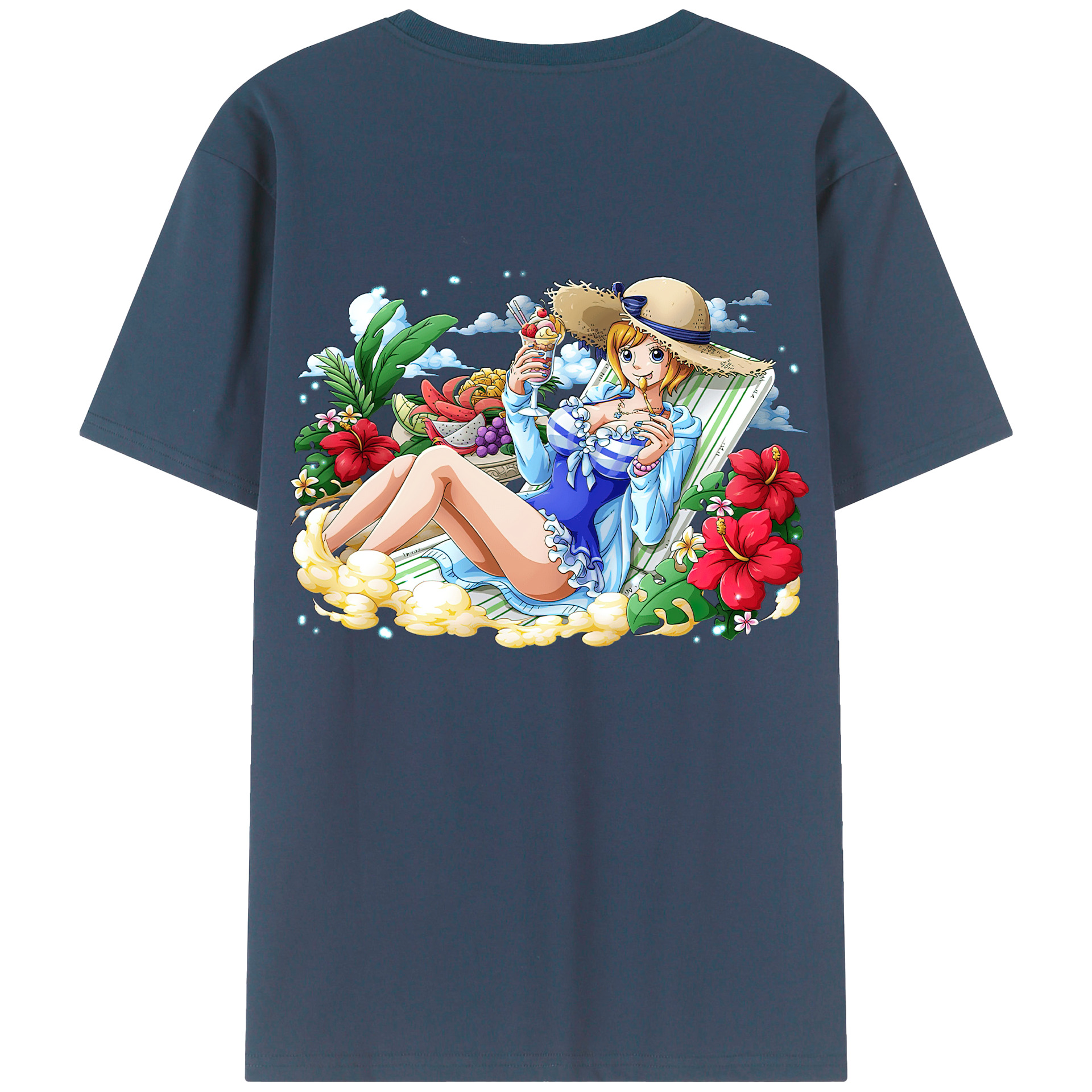 （画像用） ワンピース ナミ ONE PIECE Nami 綿100％ メンズ半袖Tシャツ（バックプリント） 通気性