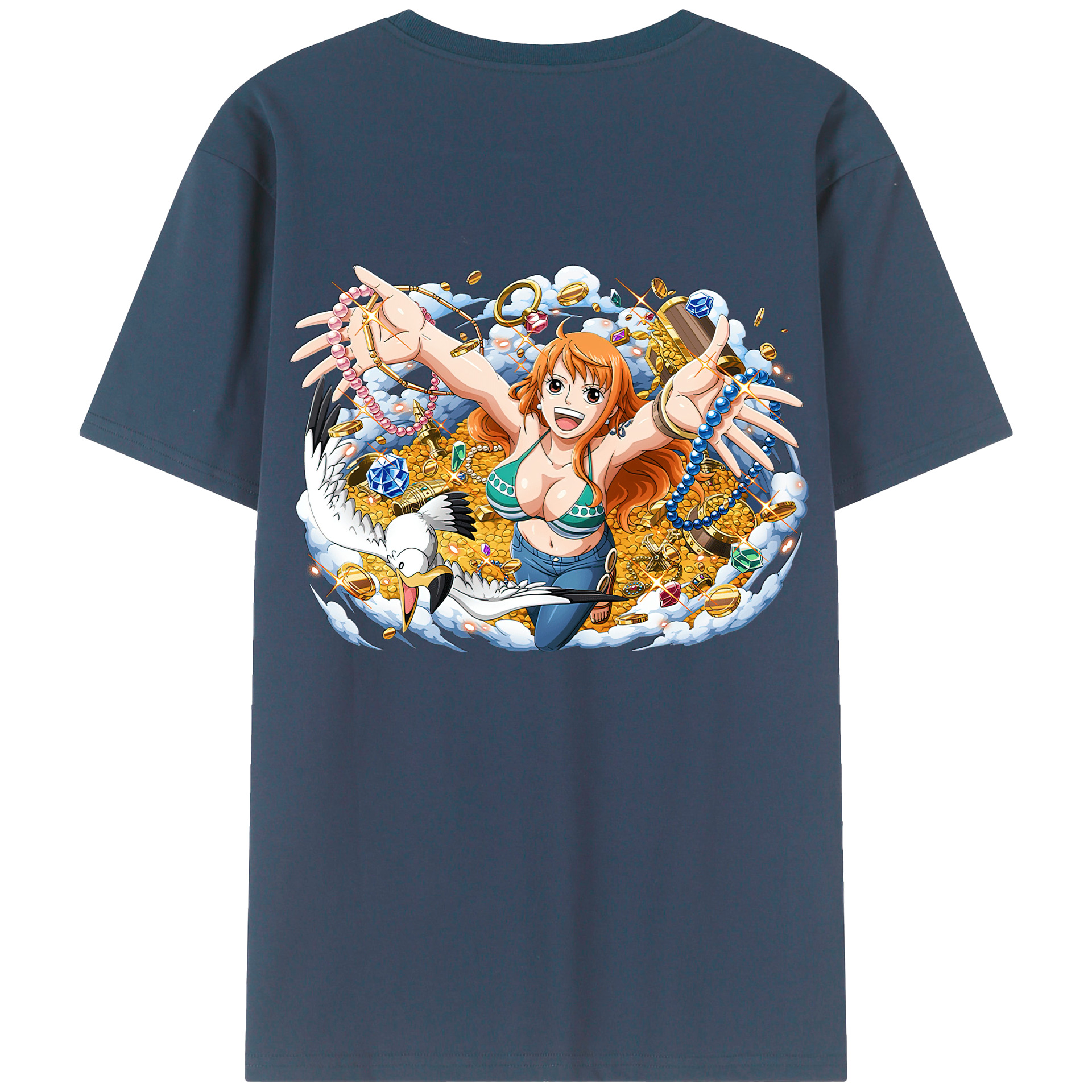 （画像用） ワンピース ナミ ONE PIECE Nami 綿100％ メンズ半袖Tシャツ（バックプリント） 通気性