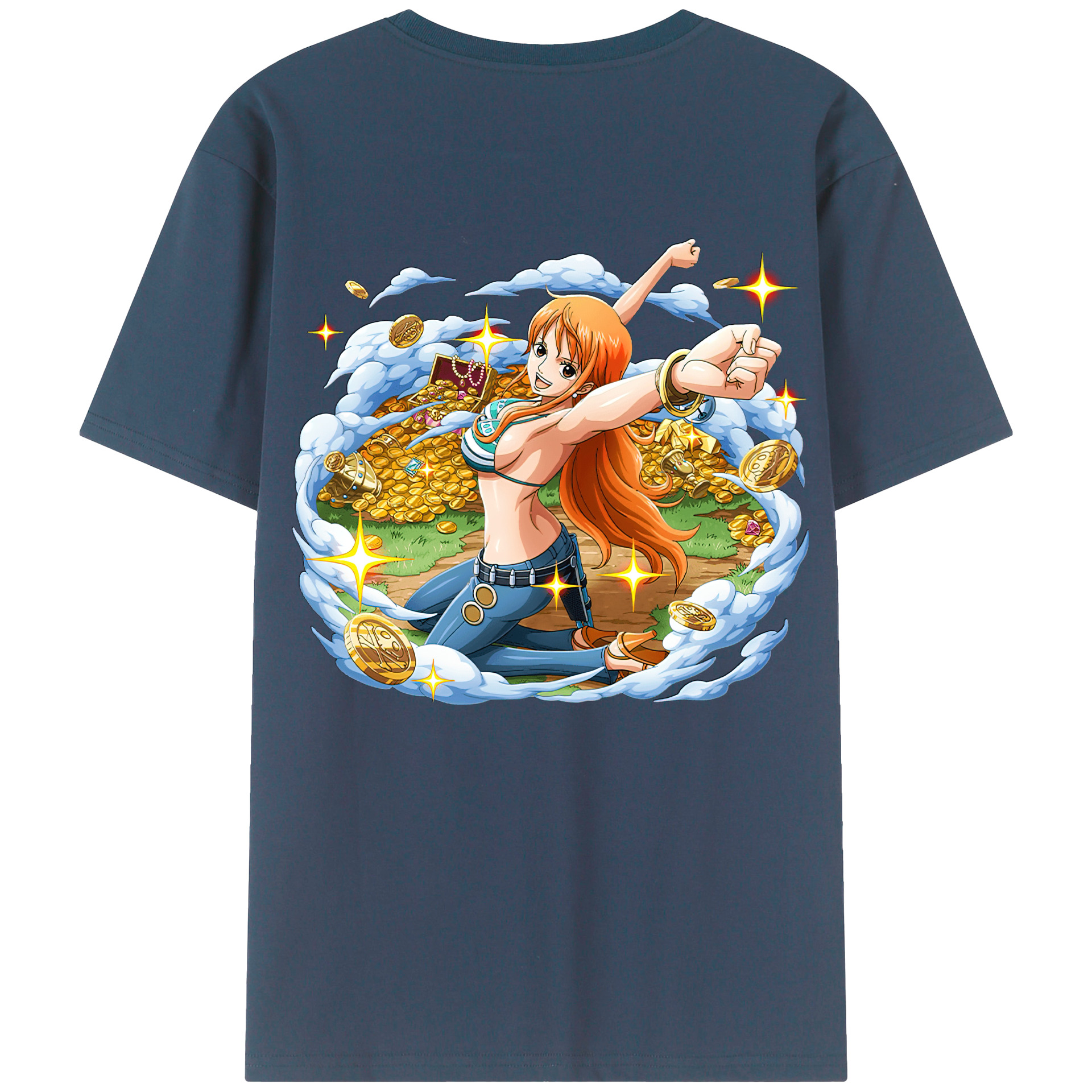 （画像用） ワンピース ナミ ONE PIECE Nami 綿100％ メンズ半袖Tシャツ（バックプリント） 通気性
