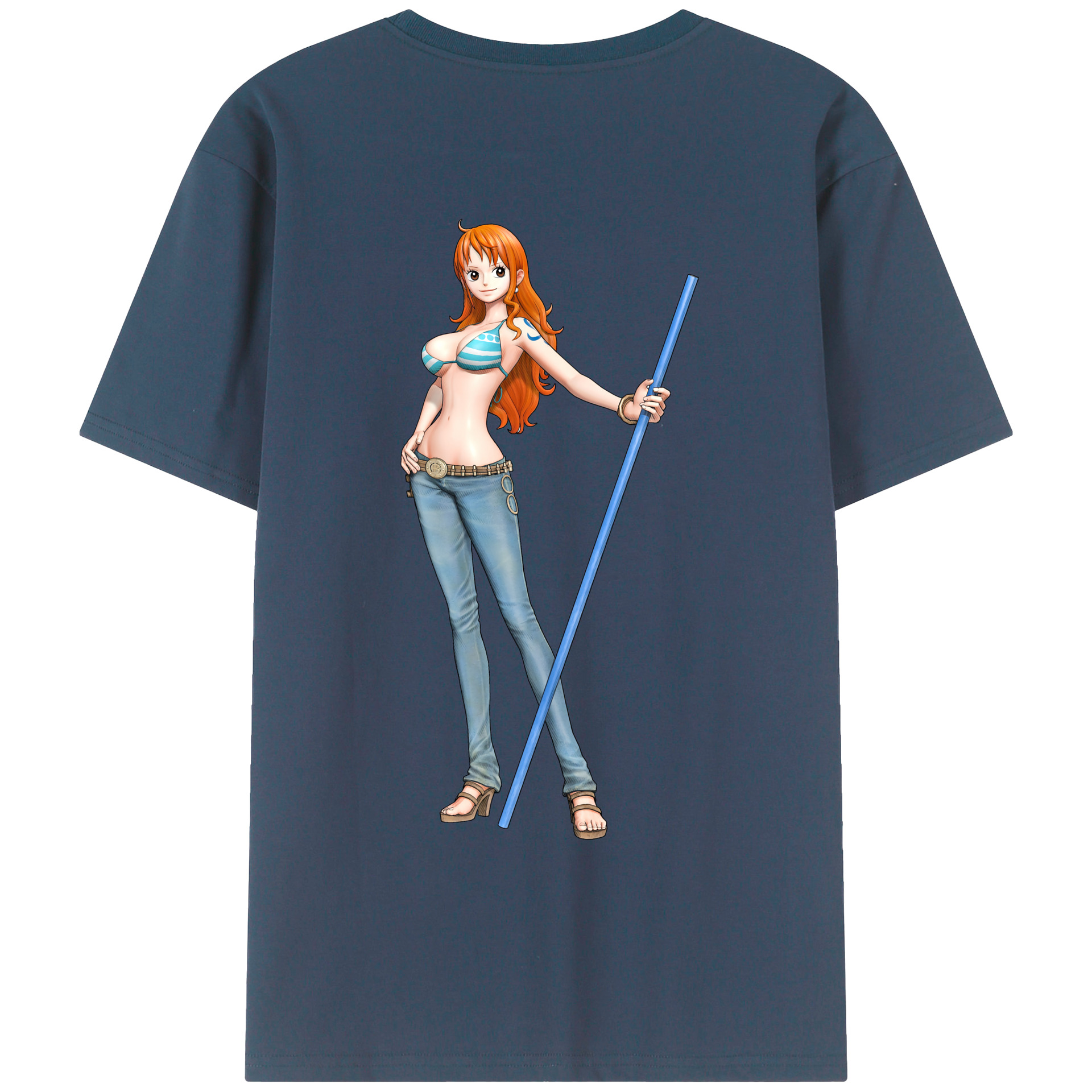 （画像用） ワンピース ナミ ONE PIECE Nami 綿100％ メンズ半袖Tシャツ（バックプリント） 通気性