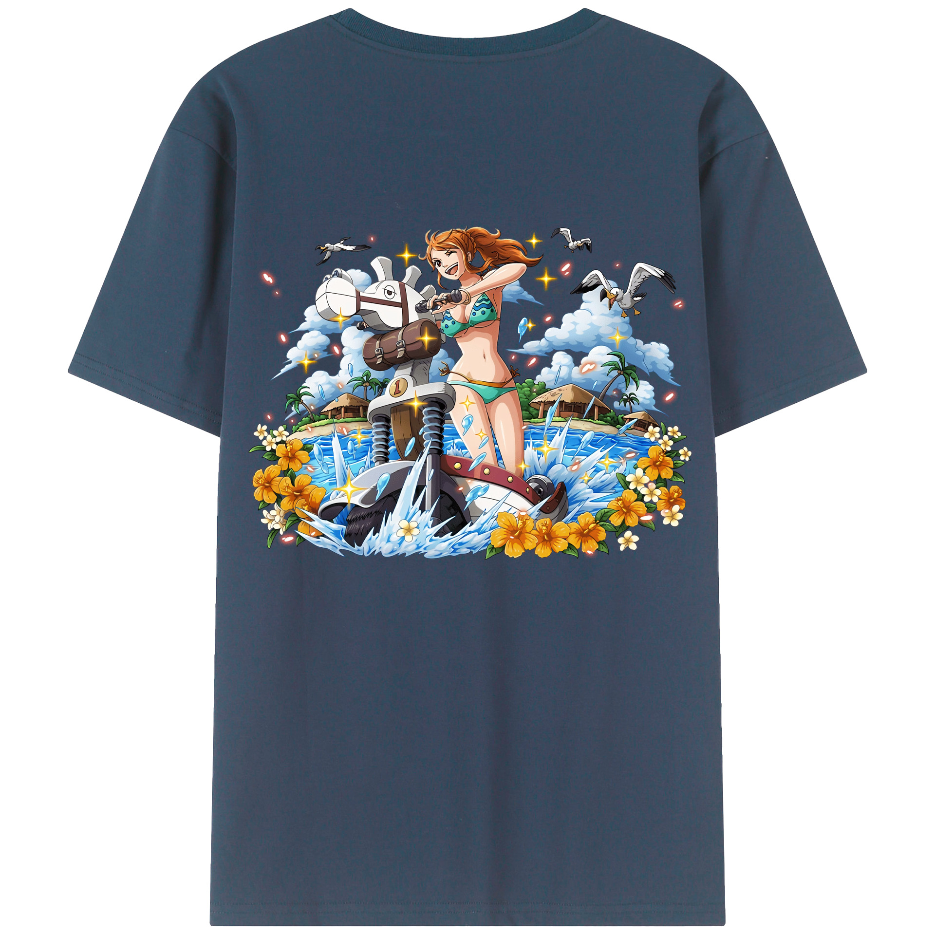（画像用） ワンピース ナミ ONE PIECE Nami 綿100％ メンズ半袖Tシャツ（バックプリント） 通気性