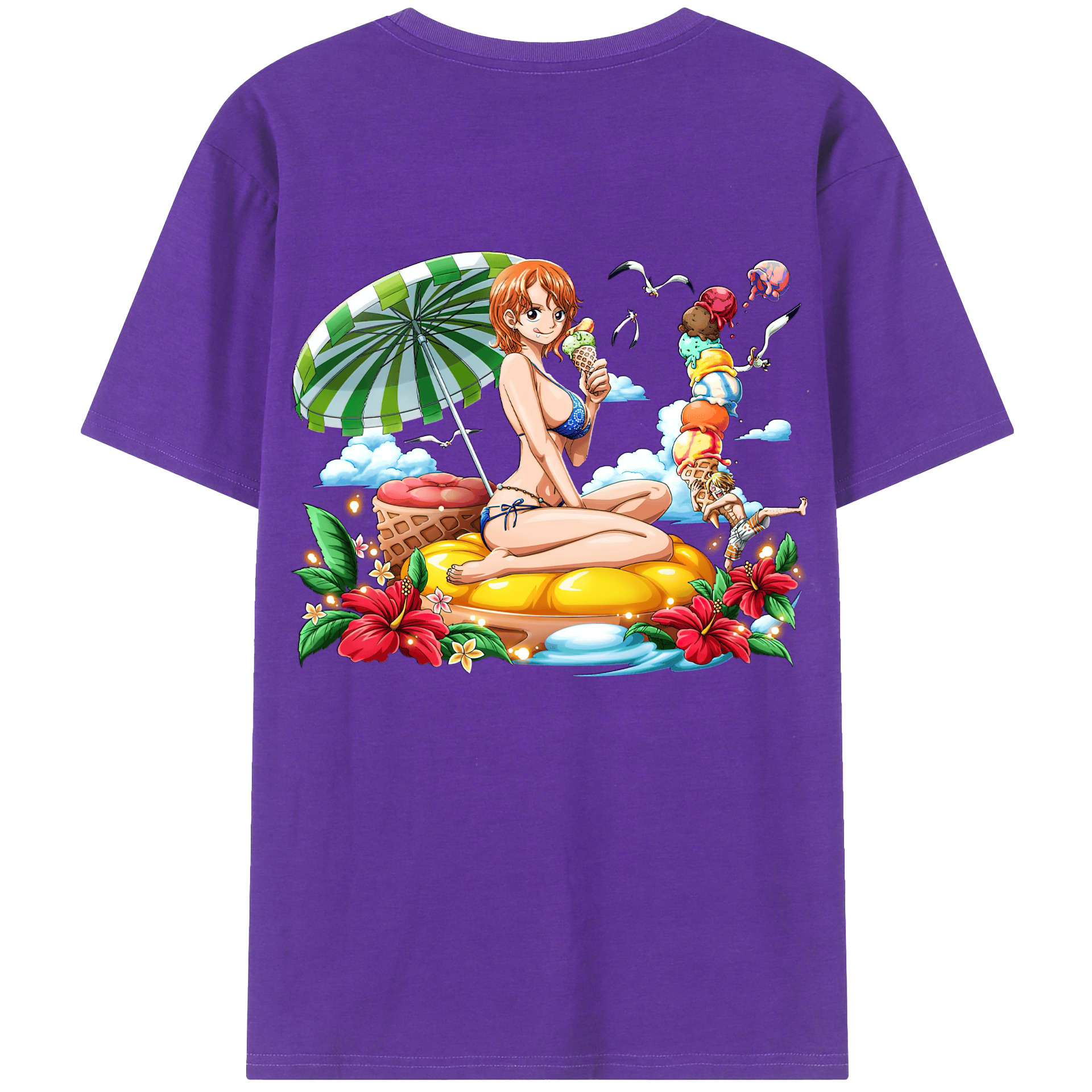（画像用） ワンピース ナミ ONE PIECE Nami 綿100％ メンズ半袖Tシャツ（バックプリント） 通気性