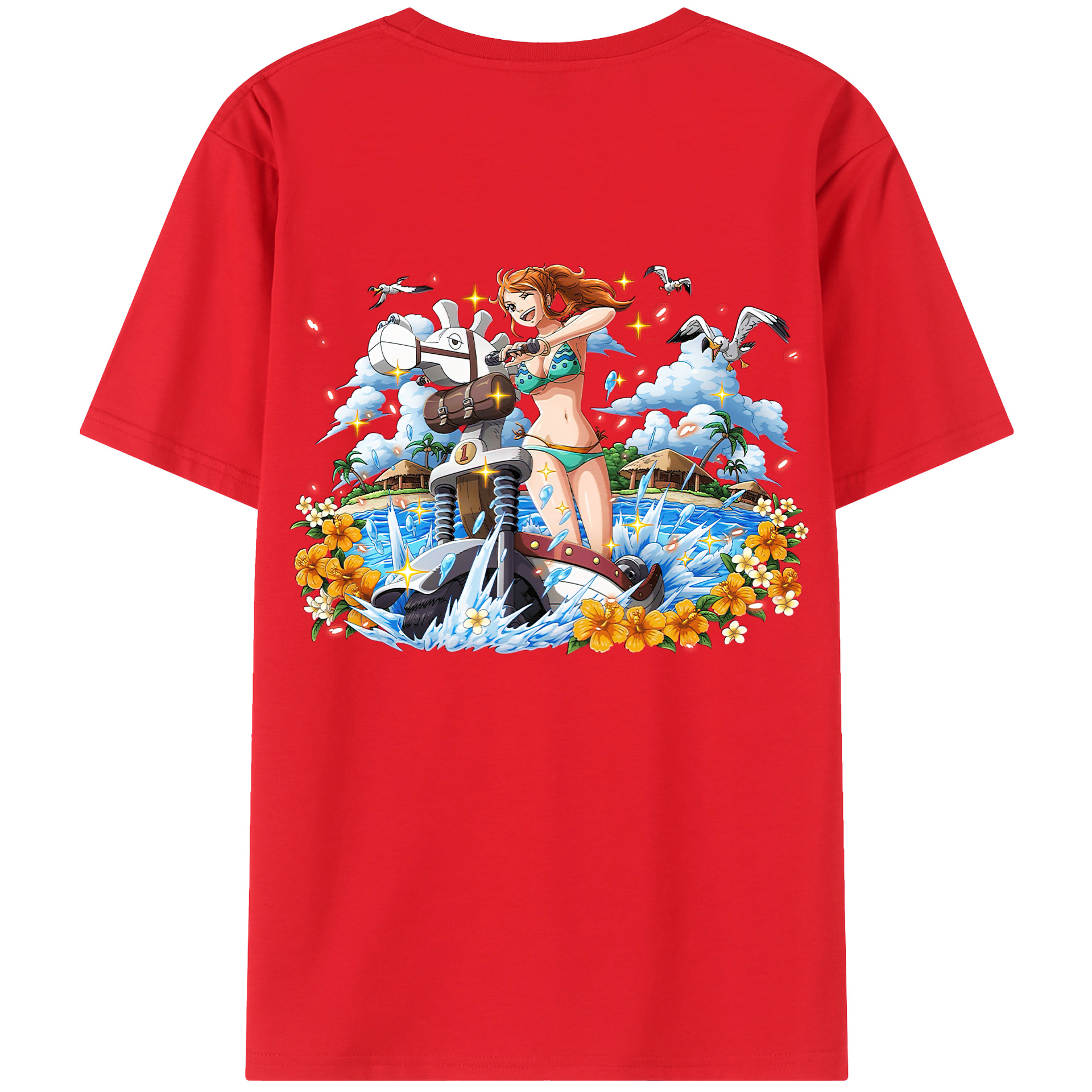 （画像用） ワンピース ナミ ONE PIECE Nami 綿100％ メンズ半袖Tシャツ（バックプリント） 通気性