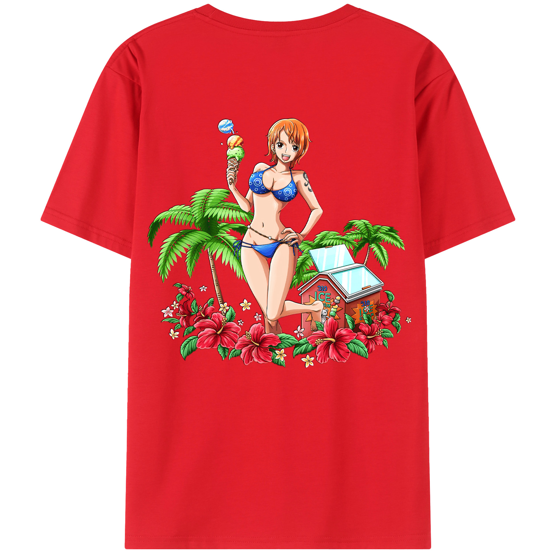 （画像用） ワンピース ナミ ONE PIECE Nami 綿100％ メンズ半袖Tシャツ（バックプリント） 通気性
