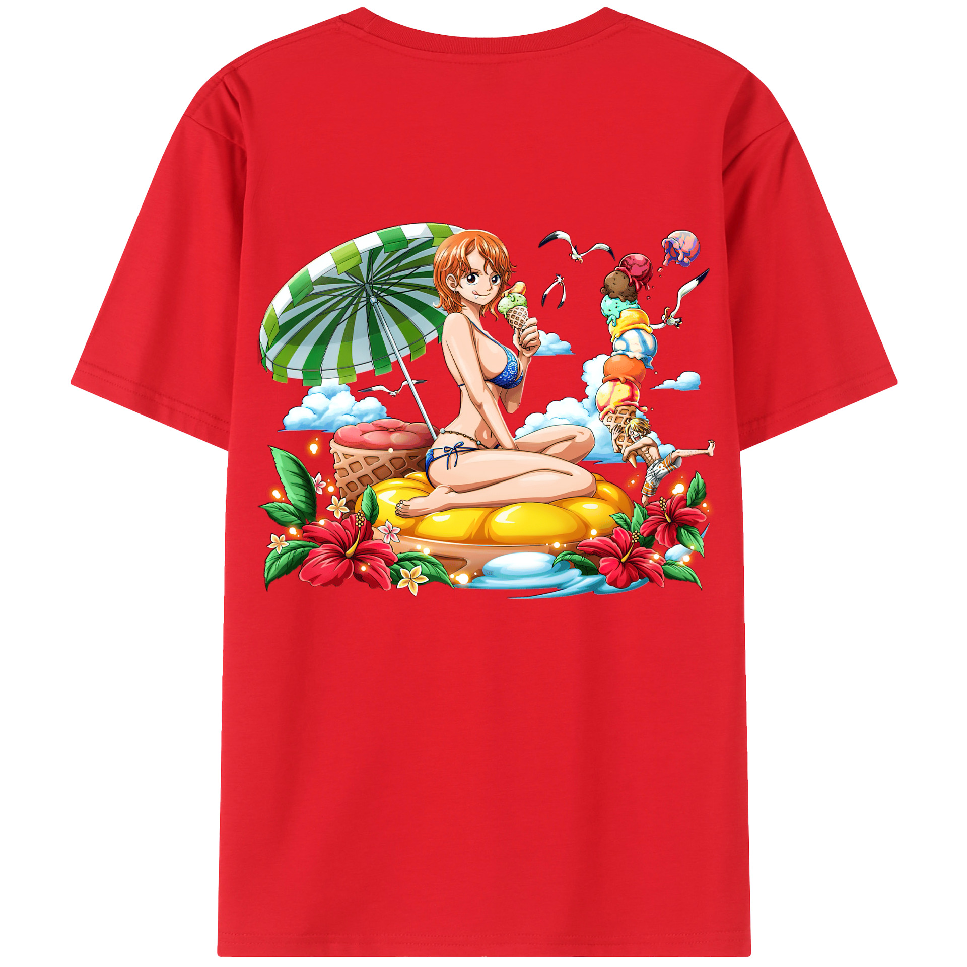 （画像用） ワンピース ナミ ONE PIECE Nami 綿100％ メンズ半袖Tシャツ（バックプリント） 通気性