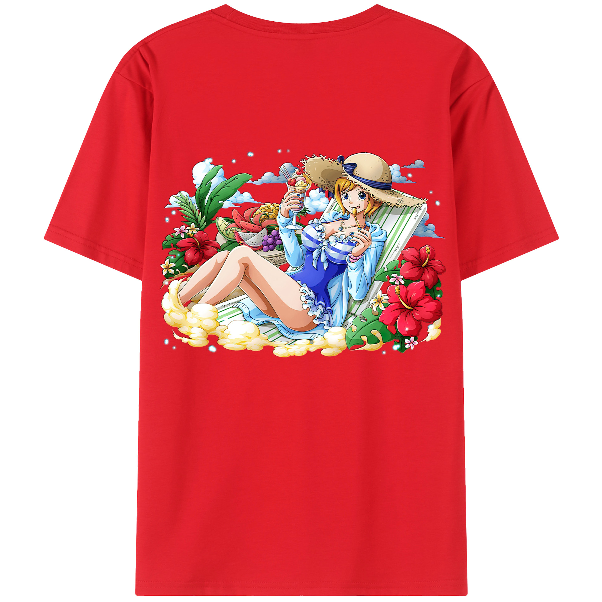 （画像用） ワンピース ナミ ONE PIECE Nami 綿100％ メンズ半袖Tシャツ（バックプリント） 通気性