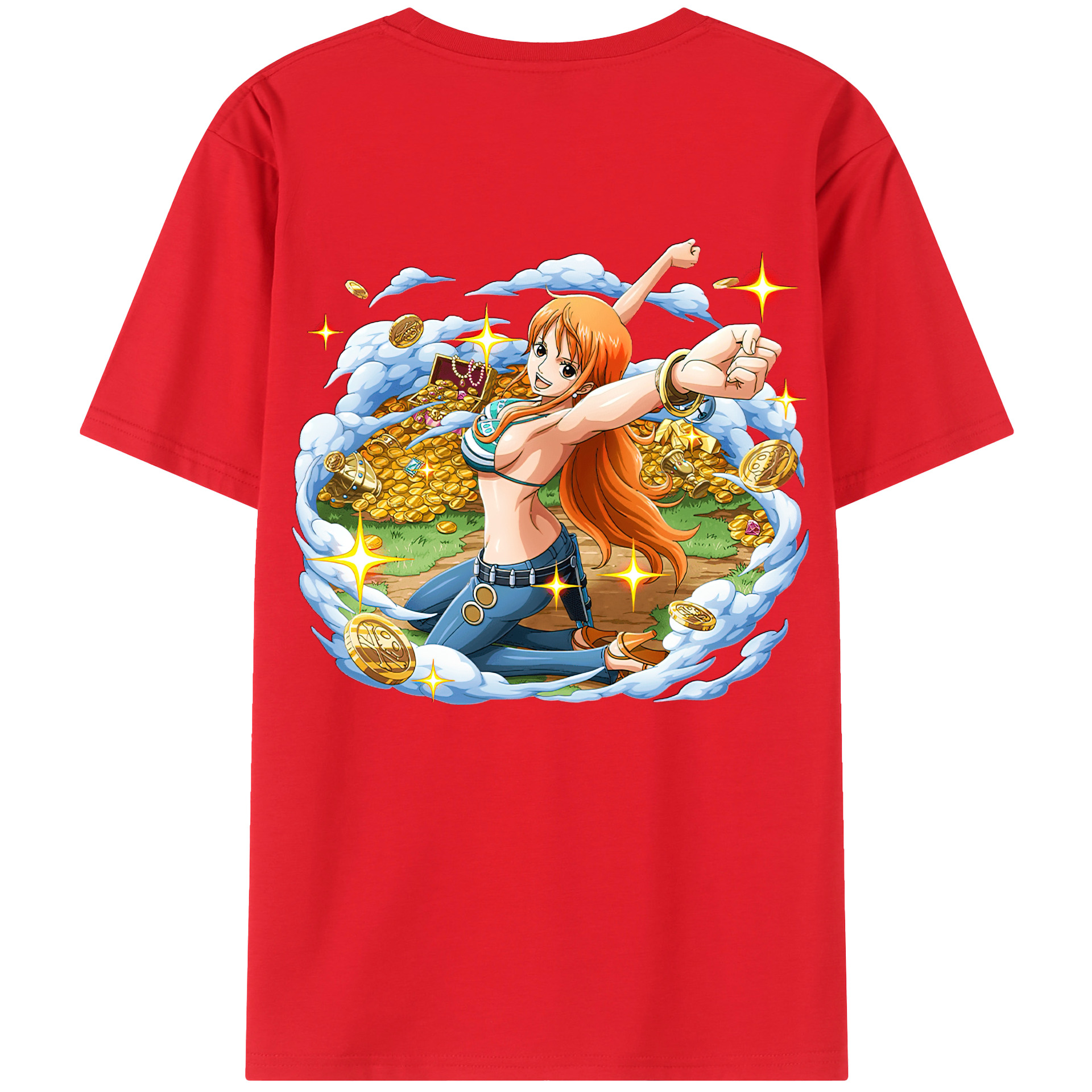 （画像用） ワンピース ナミ ONE PIECE Nami 綿100％ メンズ半袖Tシャツ（バックプリント） 通気性