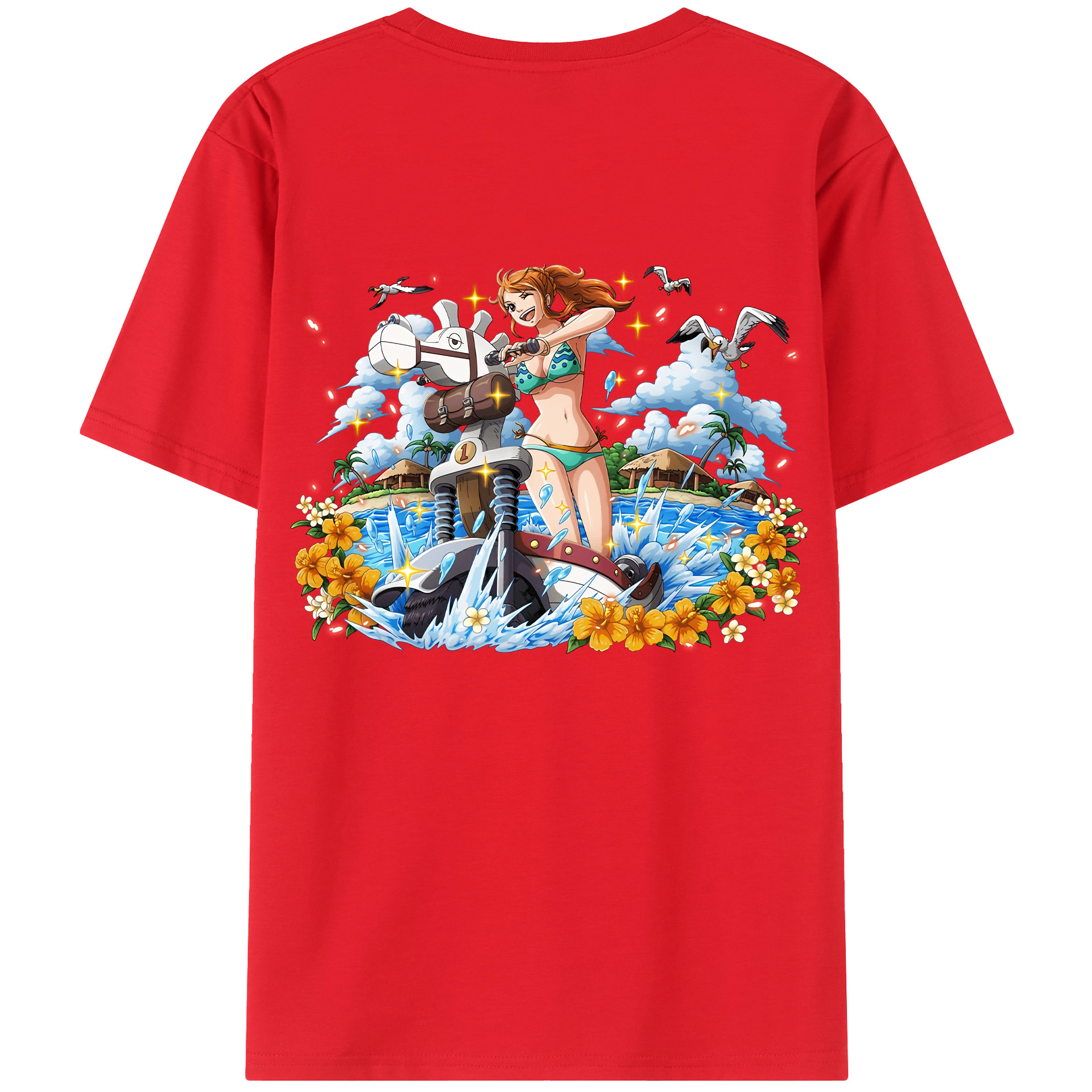 （画像用） ワンピース ナミ ONE PIECE Nami 綿100％ メンズ半袖Tシャツ（バックプリント） 通気性