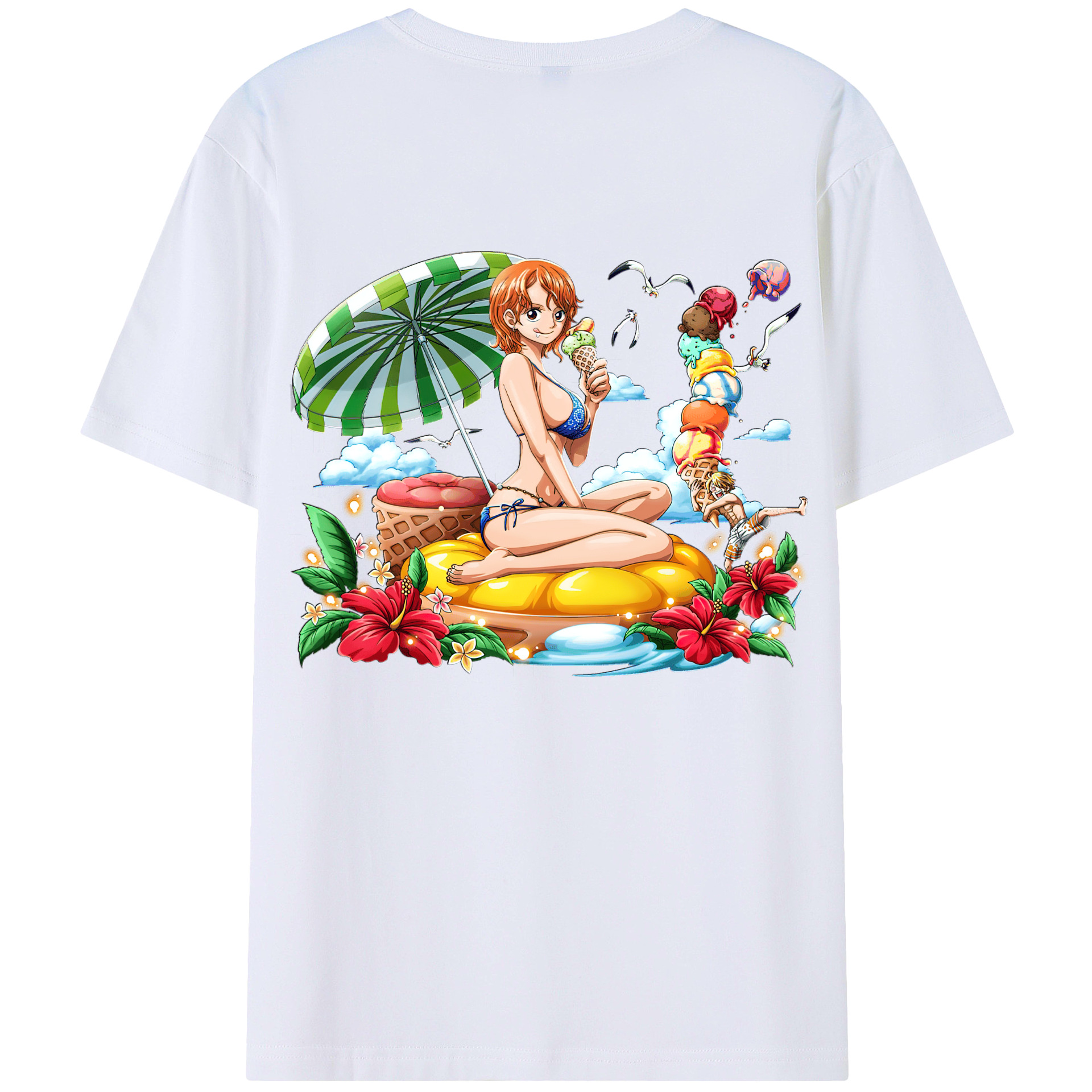（画像用） ワンピース ナミ ONE PIECE Nami 綿100％ メンズ半袖Tシャツ（バックプリント） 通気性