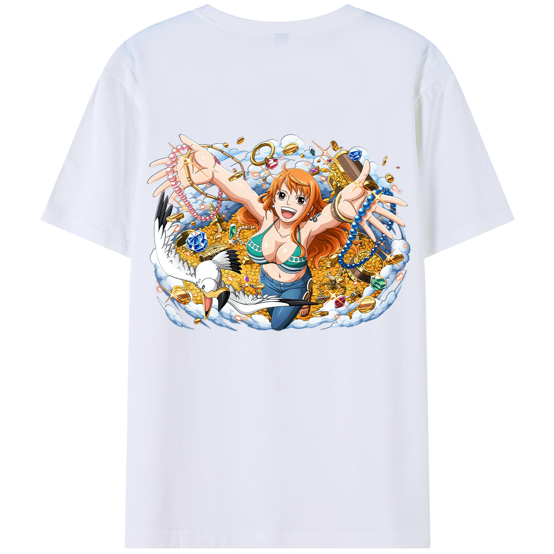 （画像用） ワンピース ナミ ONE PIECE Nami 綿100％ メンズ半袖Tシャツ（バックプリント） 通気性