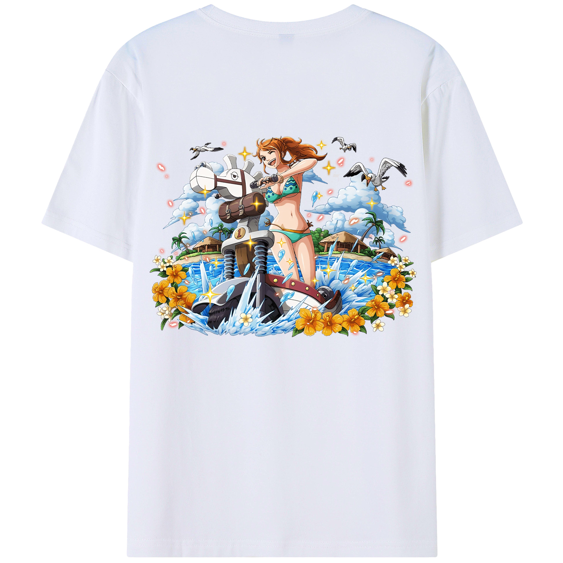 （画像用） ワンピース ナミ ONE PIECE Nami 綿100％ メンズ半袖Tシャツ（バックプリント） 通気性