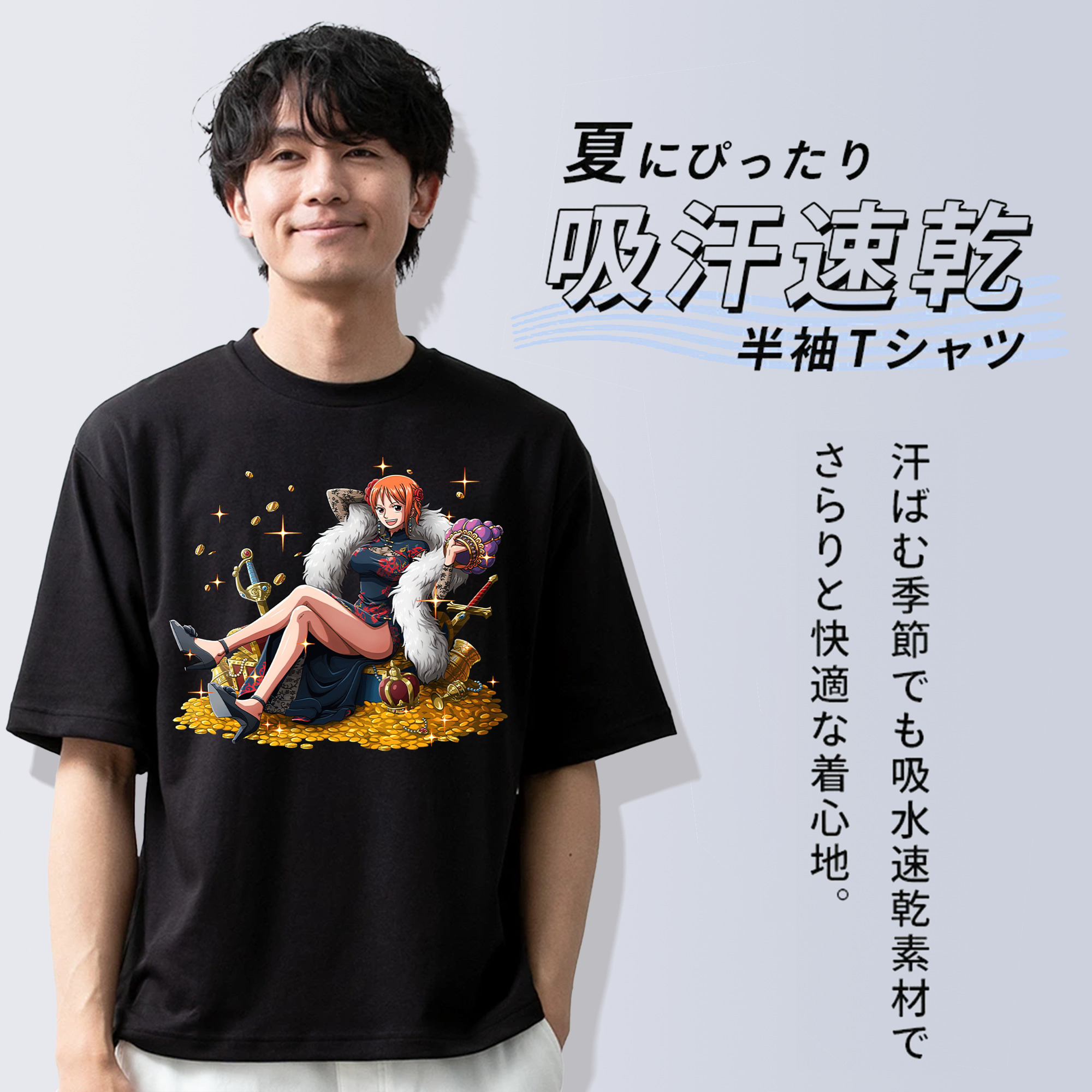 ワンピース ナミ ONE PIECE Nami 綿100％ メンズ半袖Tシャツ｜肌触りやわらか＆通気性
