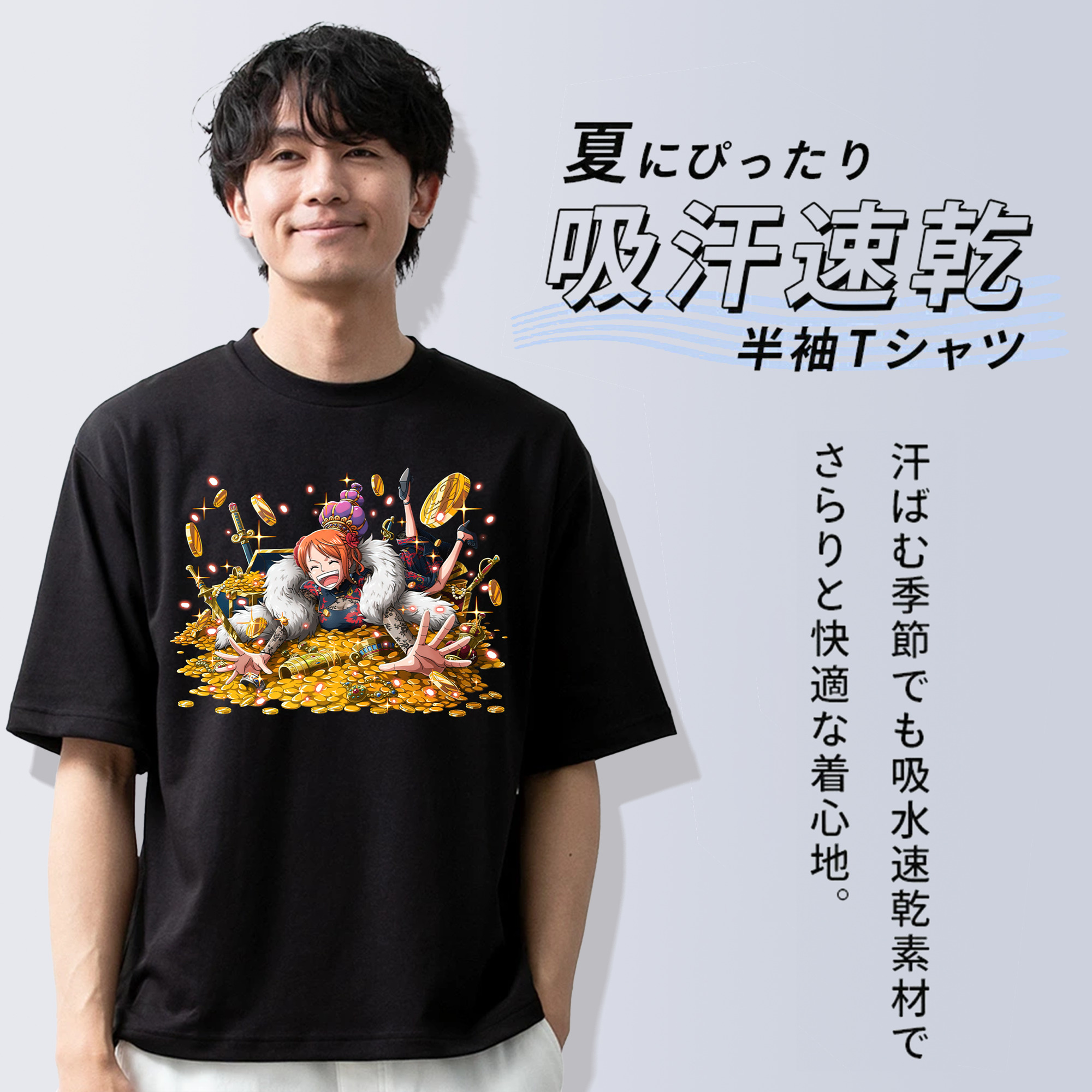ワンピース ナミ ONE PIECE Nami 綿100％ メンズ半袖Tシャツ｜肌触りやわらか＆通気性
