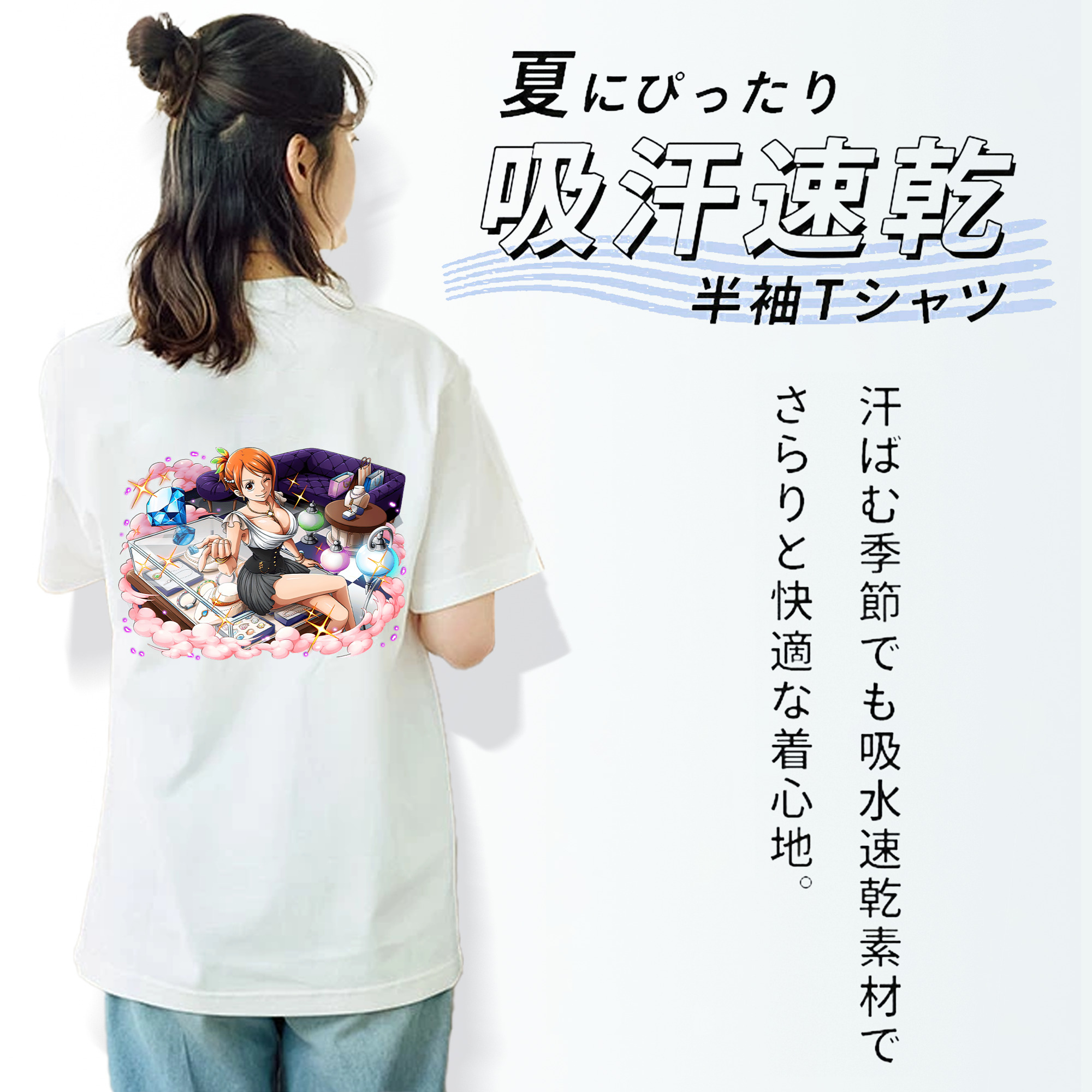 ワンピース ナミ ONE PIECE Nami レディース半袖Tシャツ(バックプリント)
