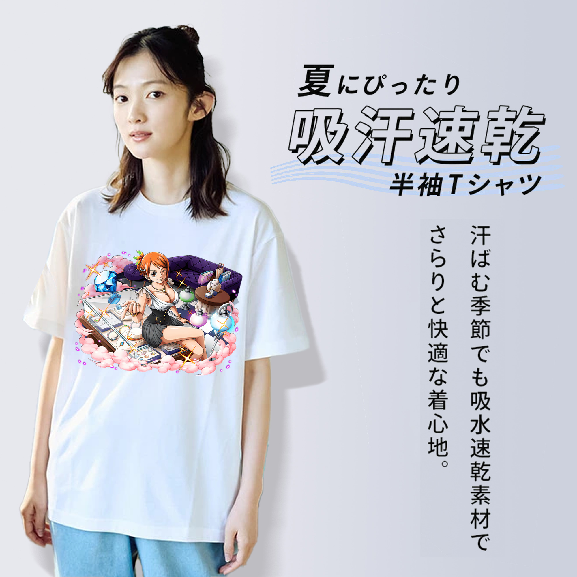 ワンピース ナミ ONE PIECE Nami レディースカジュアルプリントTシャツ（綿100％）