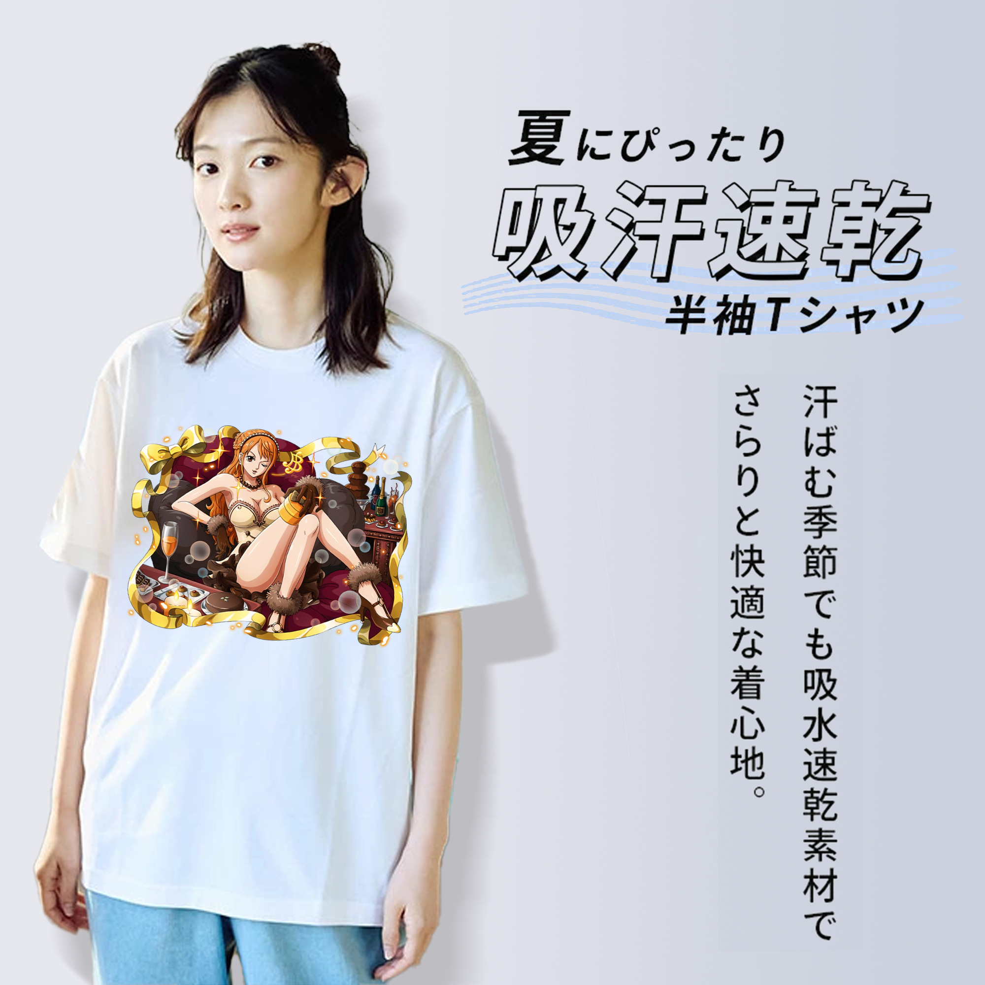 ワンピース ナミ ONE PIECE Nami レディースカジュアルプリントTシャツ（綿100％）