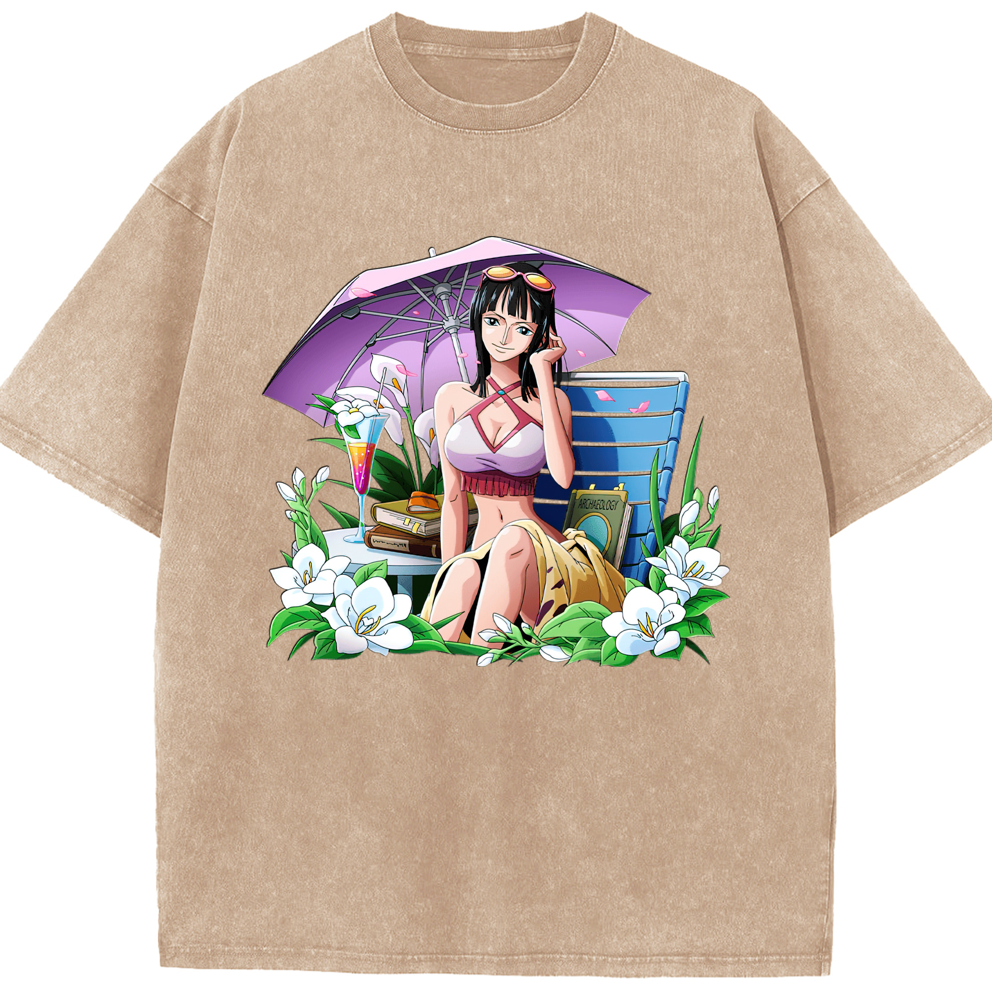 ワンピース ニコ・ロビン ONE PIECE Nico Robin 綿100% ヴィンテージ風 半袖Tシャツ（フロントプリント）