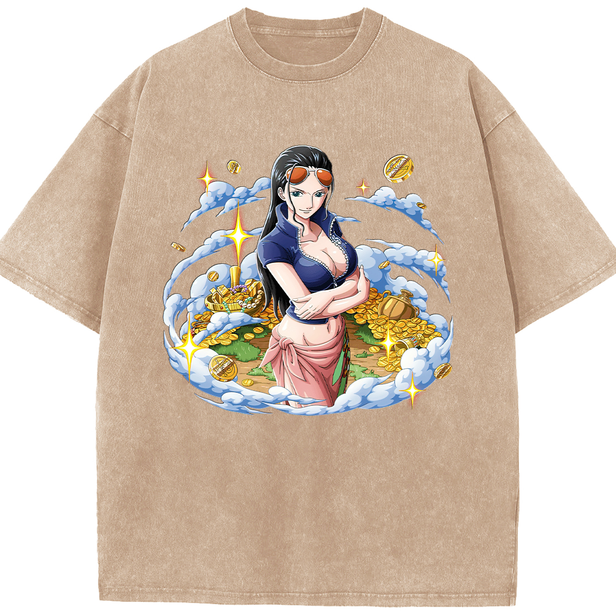 ワンピース ニコ・ロビン ONE PIECE Nico Robin 綿100% ヴィンテージ風 半袖Tシャツ（フロントプリント）