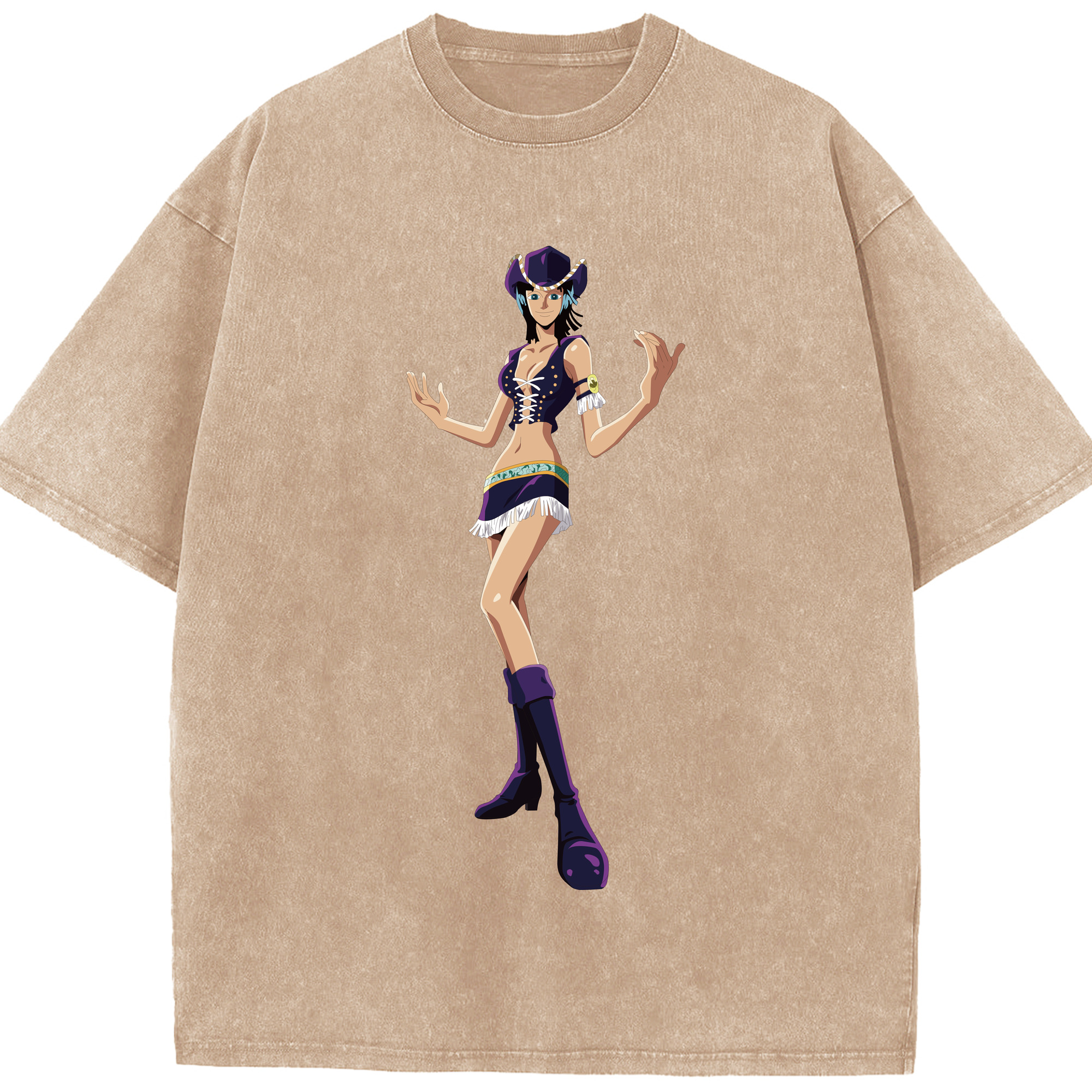 ワンピース ニコ・ロビン ONE PIECE Nico Robin 綿100% ヴィンテージ風 半袖Tシャツ（フロントプリント）