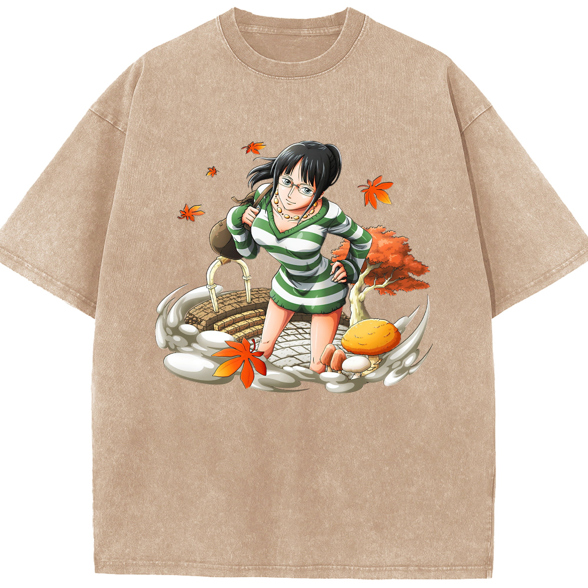 ワンピース ニコ・ロビン ONE PIECE Nico Robin 綿100% ヴィンテージ風 半袖Tシャツ（フロントプリント）