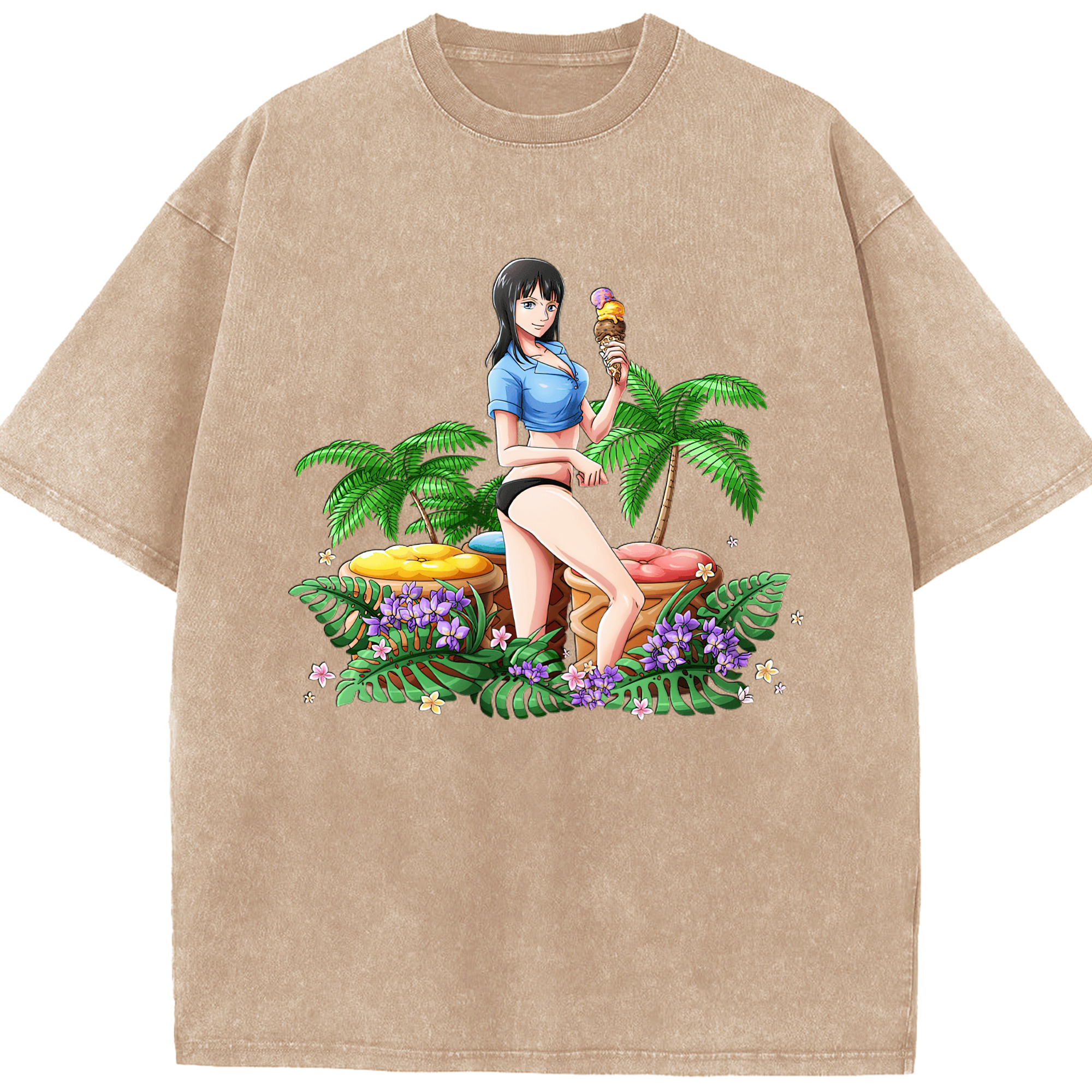 ワンピース ニコ・ロビン ONE PIECE Nico Robin 綿100% ヴィンテージ風 半袖Tシャツ（フロントプリント）