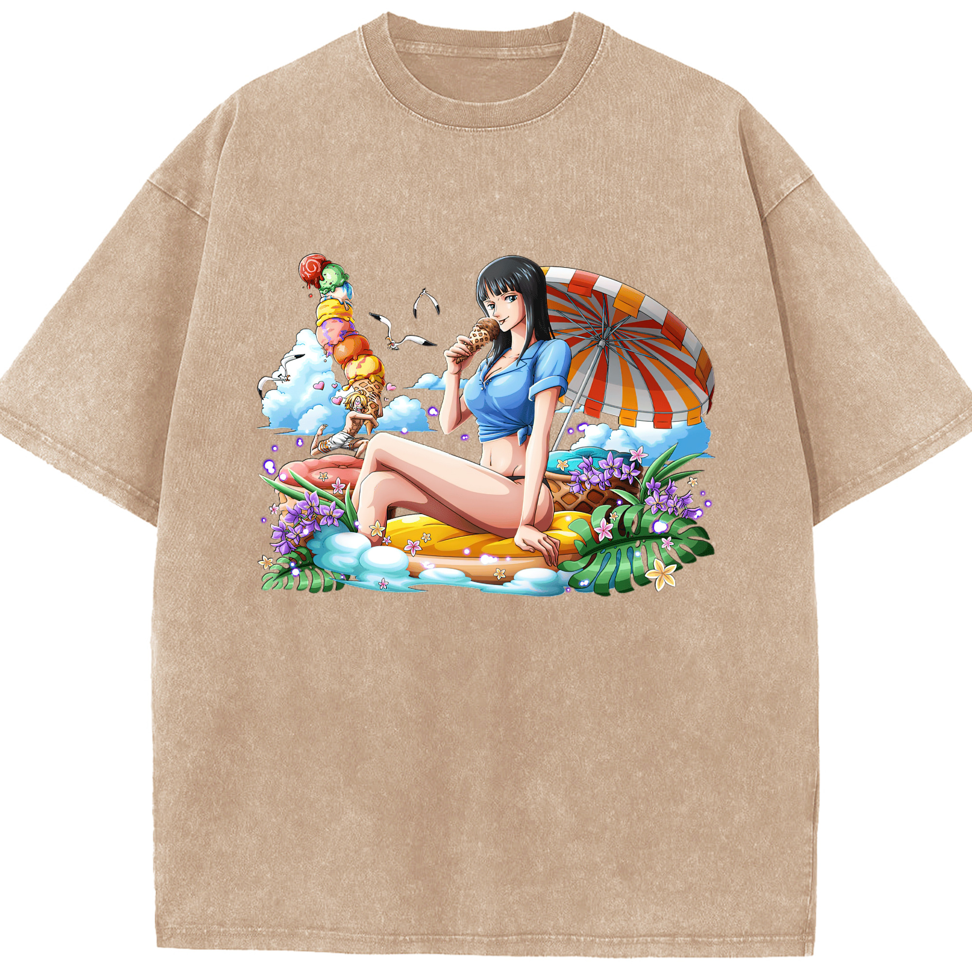 ワンピース ニコ・ロビン ONE PIECE Nico Robin 綿100% ヴィンテージ風 半袖Tシャツ（フロントプリント）