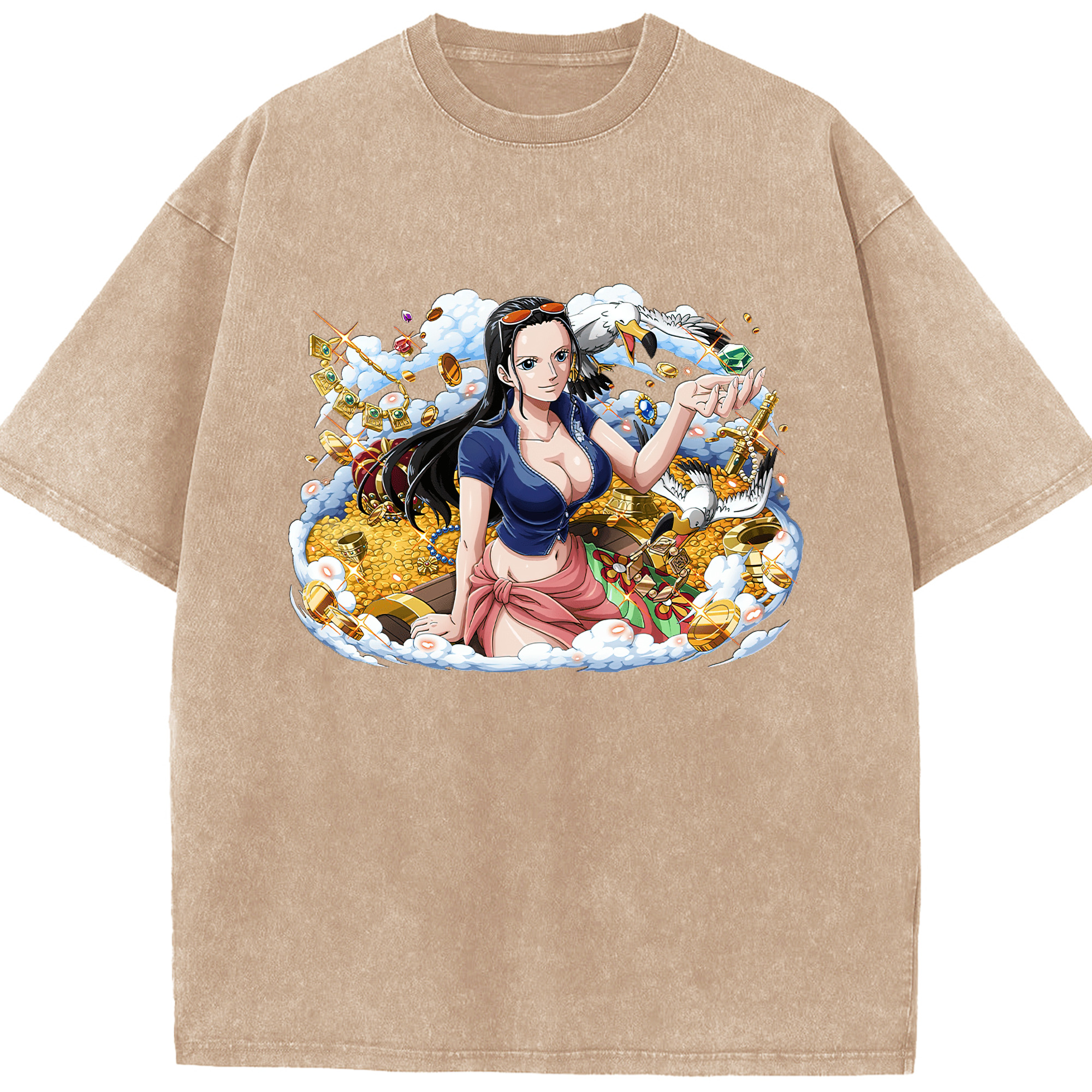 ワンピース ニコ・ロビン ONE PIECE Nico Robin 綿100% ヴィンテージ風 半袖Tシャツ（フロントプリント）